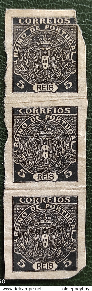 PORTUGAL - REINO DE PORTUGAL - 1919- MNG 5 REIS STRIP OF 3 UNPERFORATED PROOFS - Autres & Non Classés