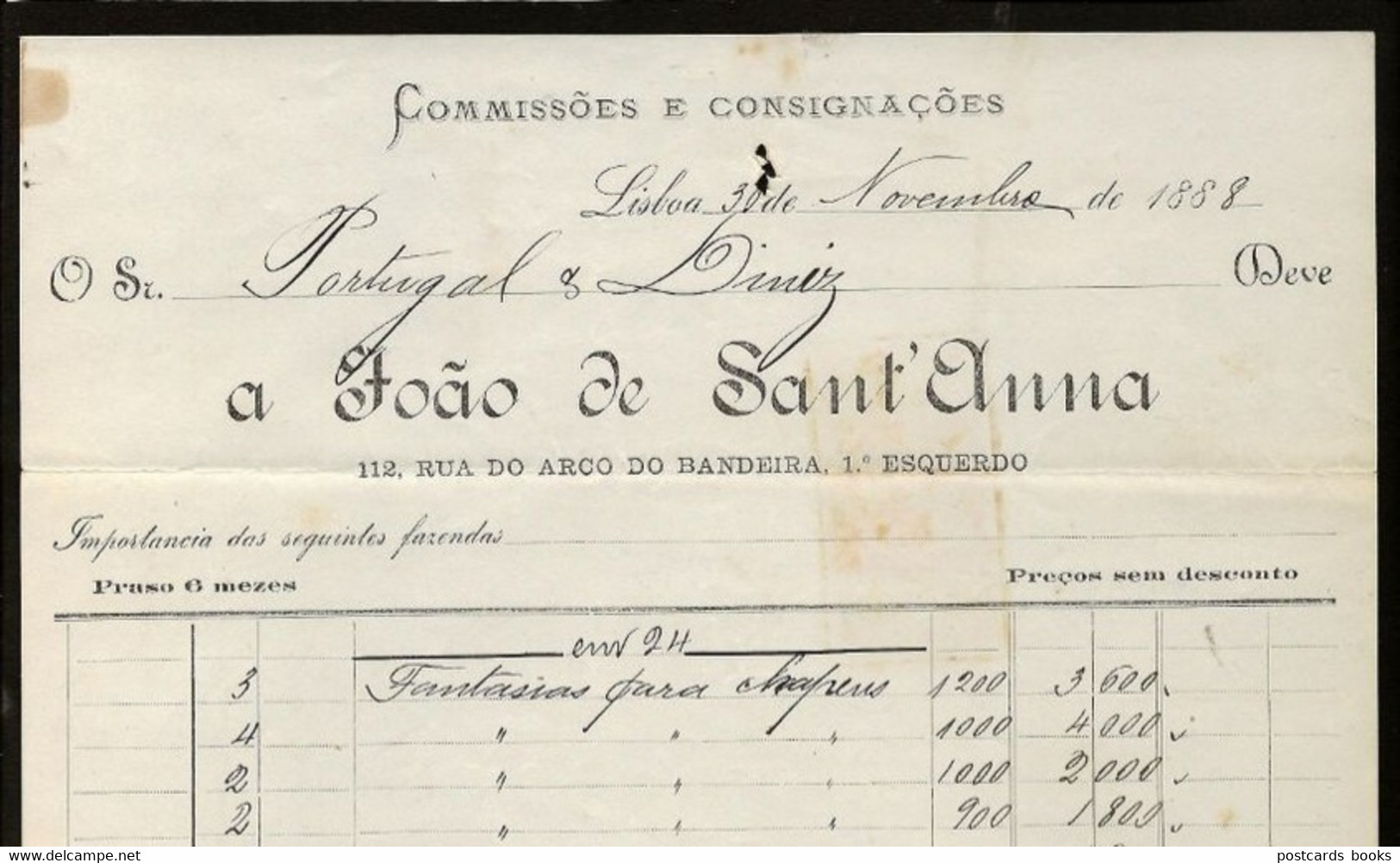 Selo Fiscal 20 Reis PORTUGAL 1888. Carta Assinada P/ Dono JOÃO De SANT'ANNA Rua Arco Bandeira LISBOA - Covers & Documents