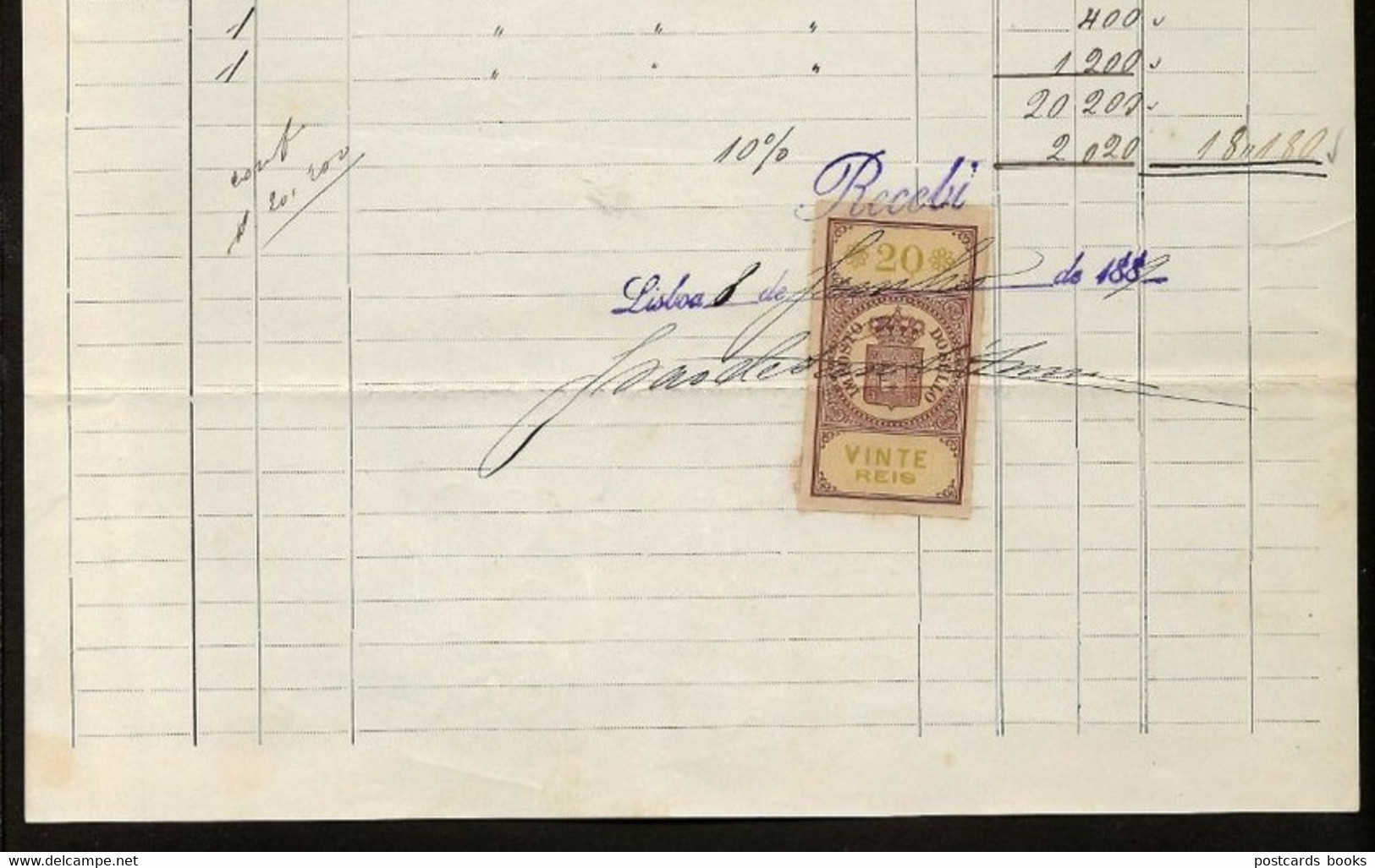 Selo Fiscal 20 Reis PORTUGAL 1888. Carta Assinada P/ Dono JOÃO De SANT'ANNA Rua Arco Bandeira LISBOA - Briefe U. Dokumente