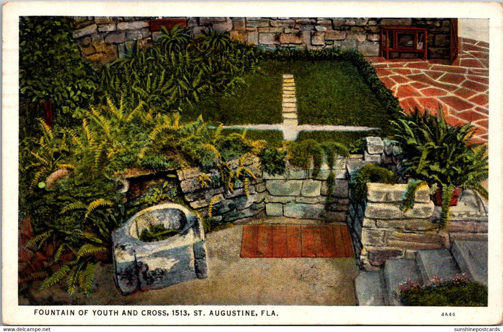 Florida St Augustine Fountain Of Youth And Cross 1935 Curteich - St Augustine