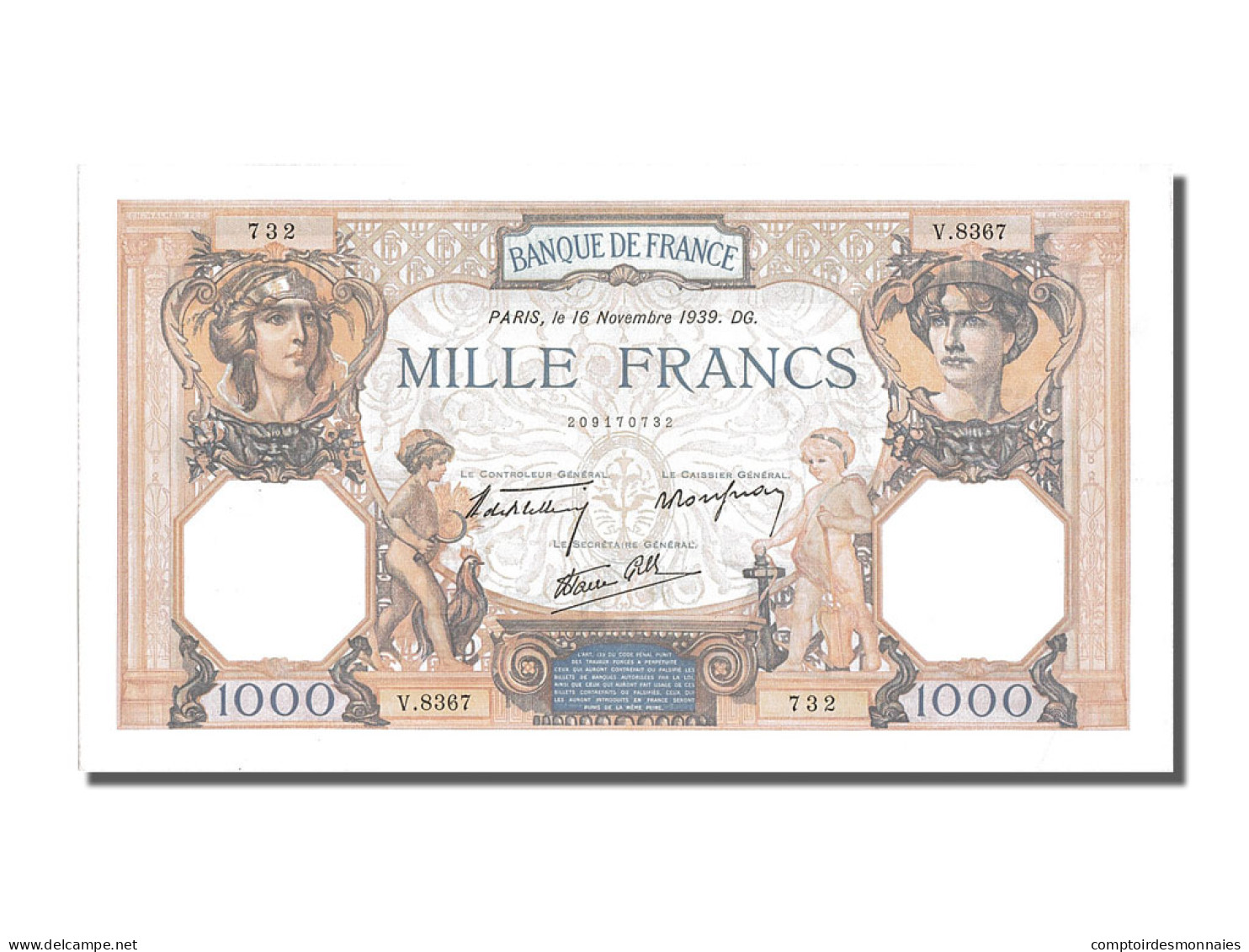 Billet, France, 500 Francs, 1 000 F 1927-1940 ''Cérès Et Mercure'', 1939 - 1 000 F 1927-1940 ''Cérès Et Mercure''