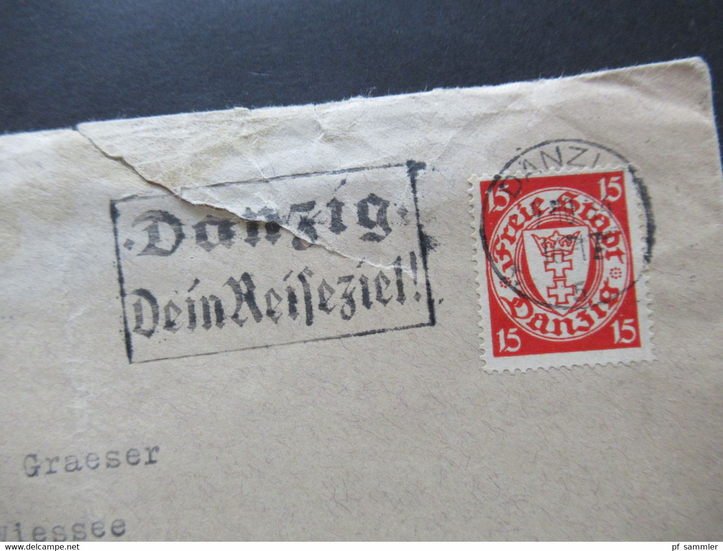 Danzig 1934 Wappen Mit Werbestempel Danzig Dein Reiseziel Umschlag Gebrüder Graeser Danzig Hundegasse 47 - Covers & Documents