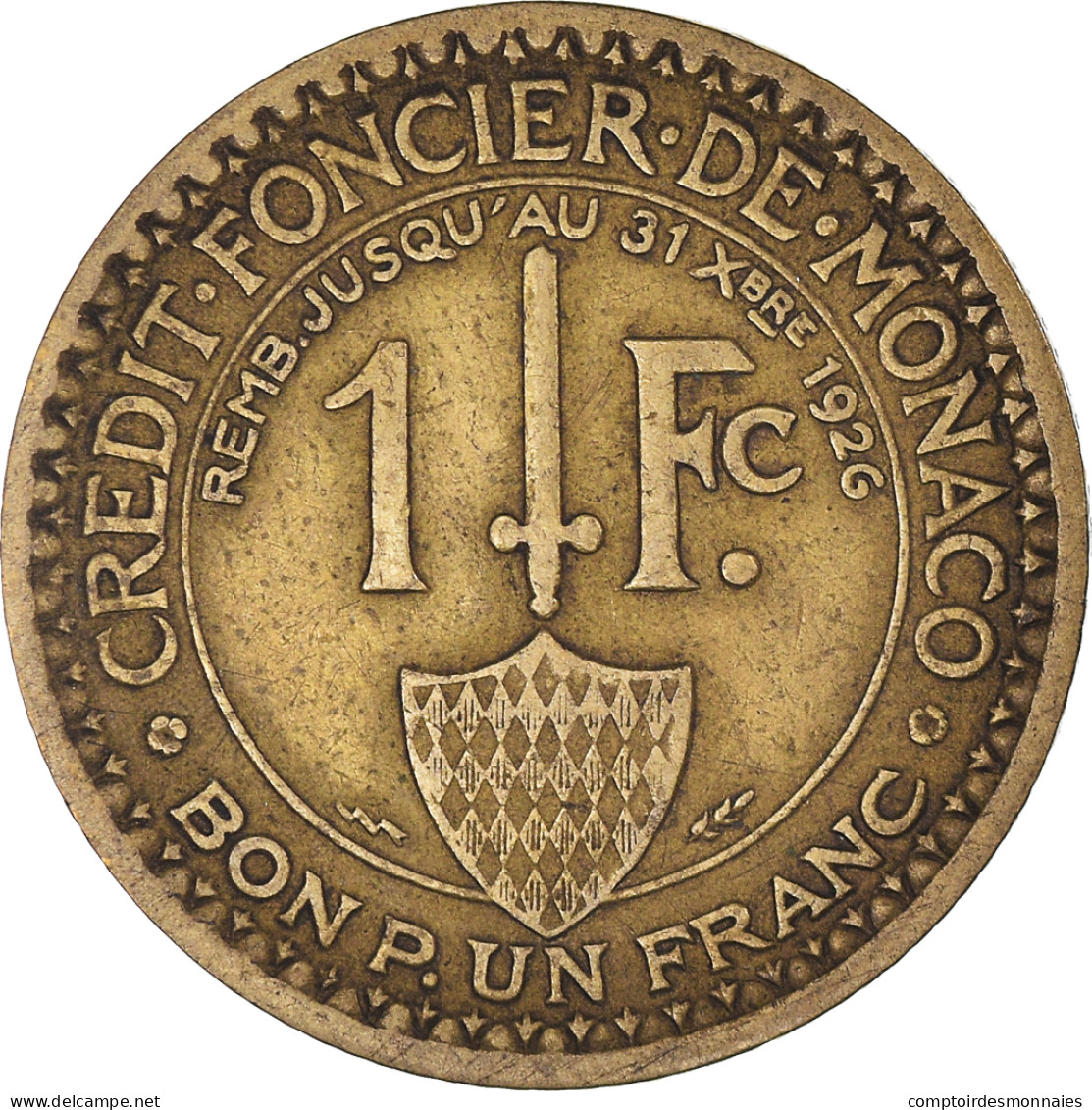 Monnaie, Monaco, Louis II, Franc, 1924, Poissy, TTB, Bronze-Aluminium - 1922-1949 Louis II