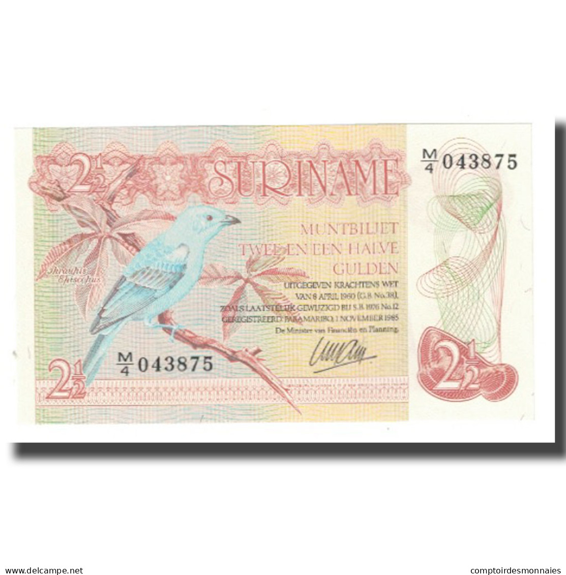 Billet, Surinam, 2 1/2 Gulden, 1985, 1985-11-01, KM:119a, NEUF - Surinam