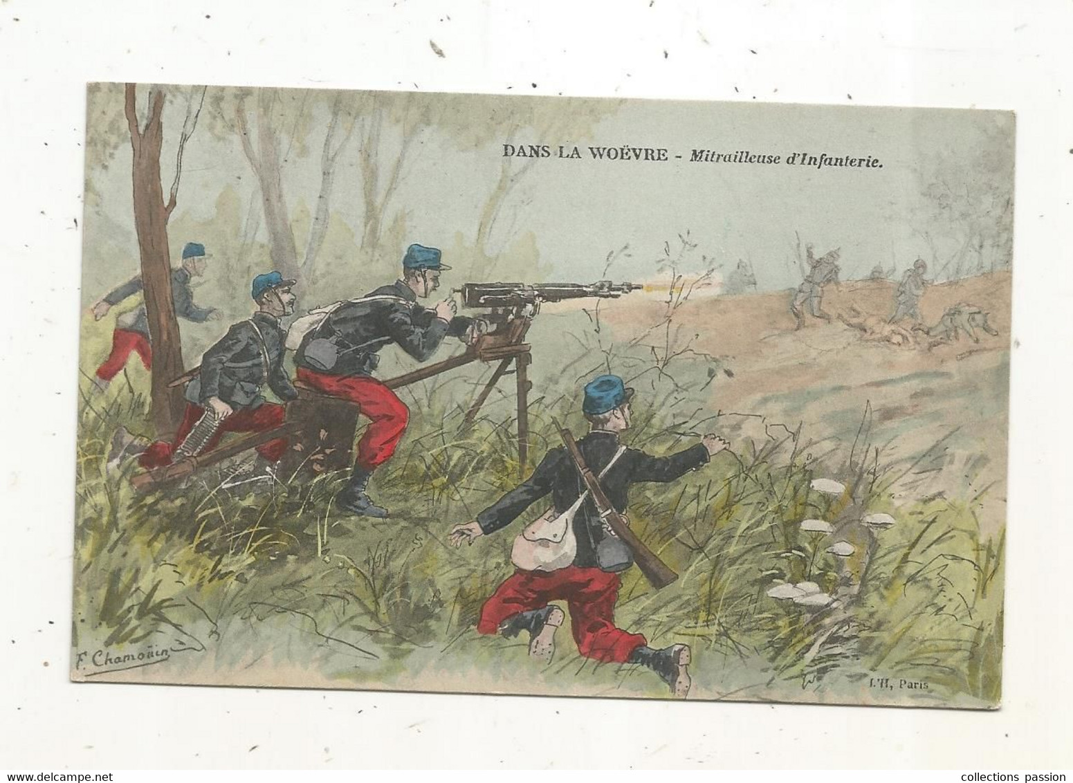 Cp,  Militaria,  Illustrateur F.Chamouin, Dans La WOEVRE ,mitrailleuse D'infanterie,  Vierge - Personen