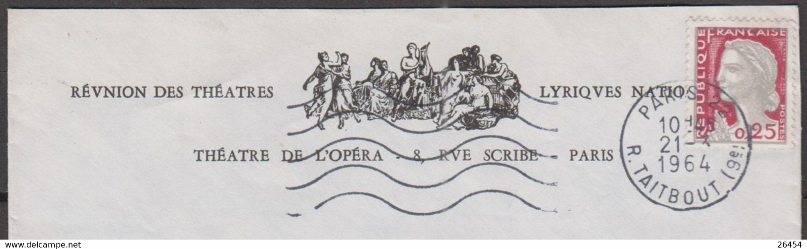 Mne De DECARIS 25c Sur Enveloppe  Pub " Réunion Des Théatres Lyriques..."  De PARIS 22  Le 21 3 1964  Avec Oméc Sécap - 1960 Maríanne De Decaris