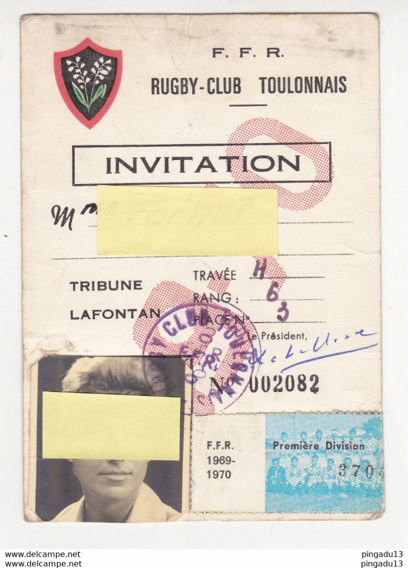 Au Plus Rapide Toulon Var Rugby FFR Rugby Club Toulonnais Invitation Tribune Lafontan Année 1969-1970 - Rugby