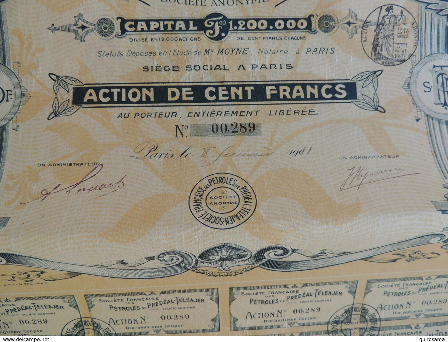 Société Française Des Pétroles De Prédéal-Téléajen (Roumanie) - Action De 100 Francs 1901/1911 (289) - Oil