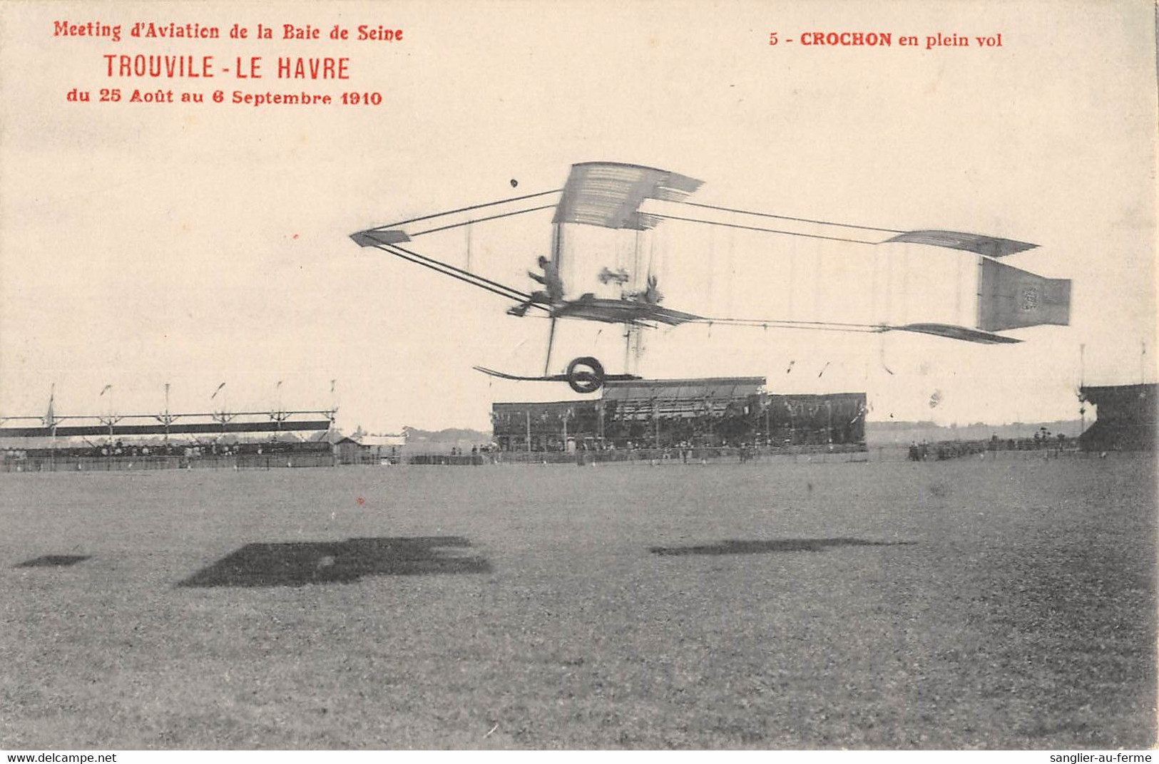 CPA 14 MEETING AVIATION BAIE DE SEINE TROUVILLE LE HAVRE 1910 CROCHON EN PLEIN VOL - Trouville