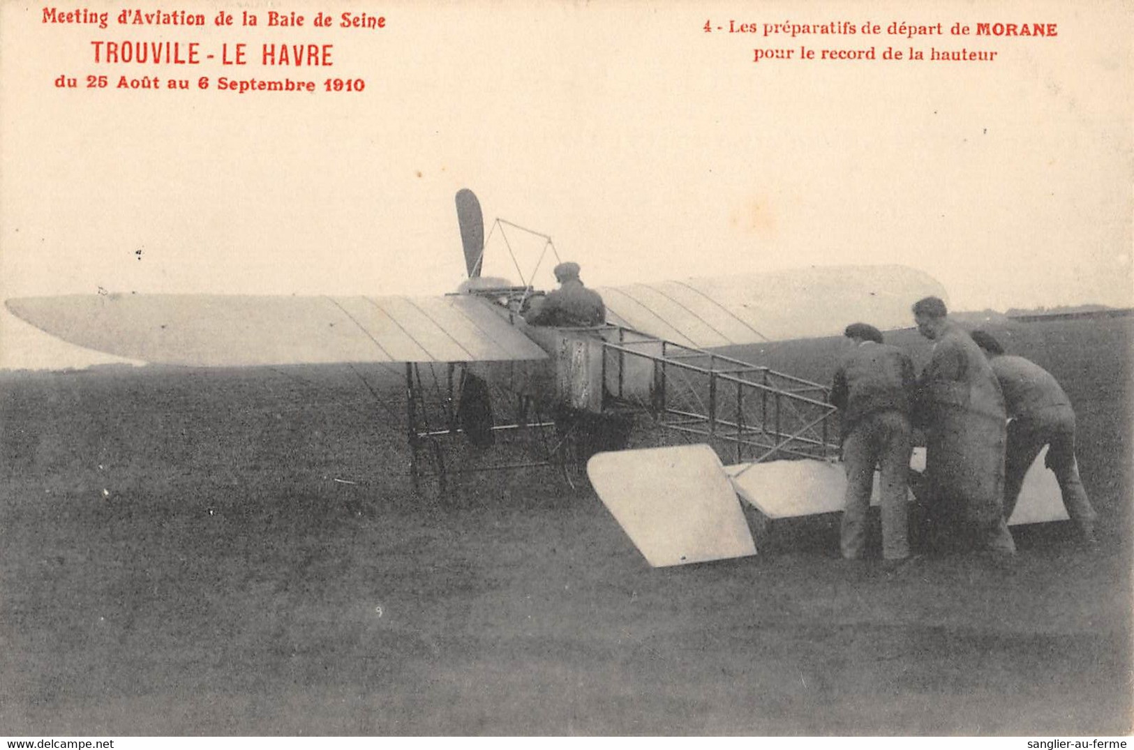 CPA 14 MEETING AVIATION BAIE DE SEINE TROUVILLE LE HAVRE 1910 LES PREPRATIFS DE MORANE - Trouville