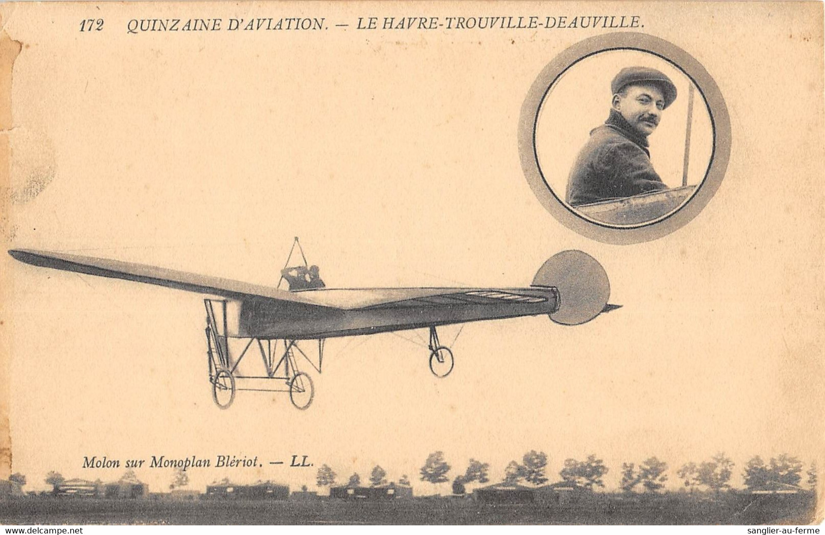 CPA 14 QUINZAINE D'AVIATION LE HAVRE TROUVILLE DEAUVILLE MOLON SUR MONOPLAN BLERIOT - Trouville