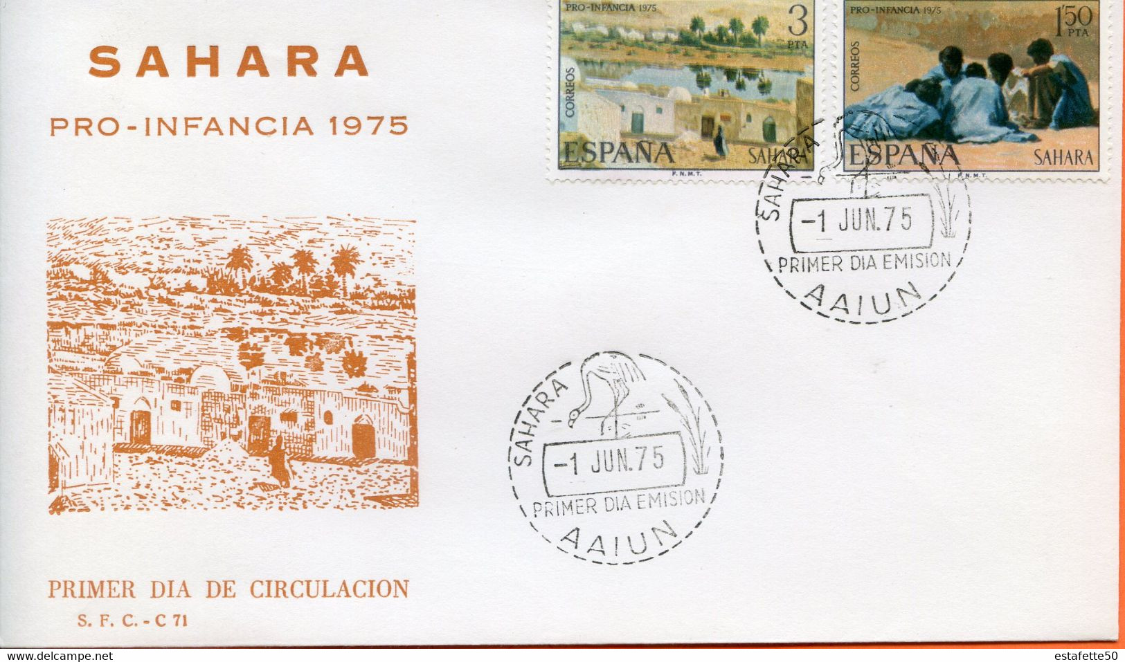 Maroc;FDC 1975" Sahara Espagnol  " 1er Jour De Circulation "Morocco,Marruecos - Sahara Español