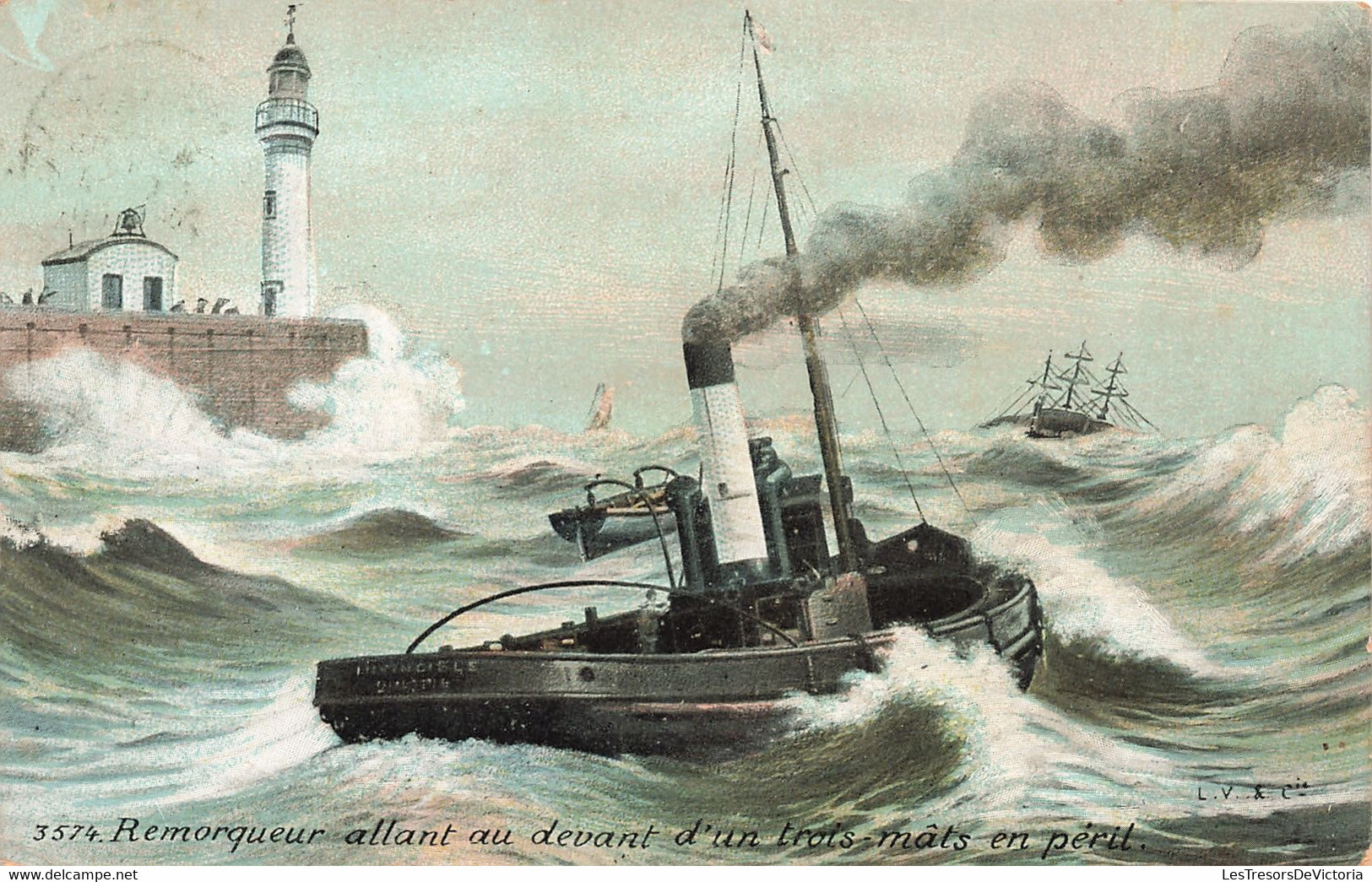 CPA - Remorqueur Allant Au Devant D'un Trois Mat En Péril - Colorisé - Edit. L.V. Et Cie - Bateau - Phare - Mer - Rimorchiatori