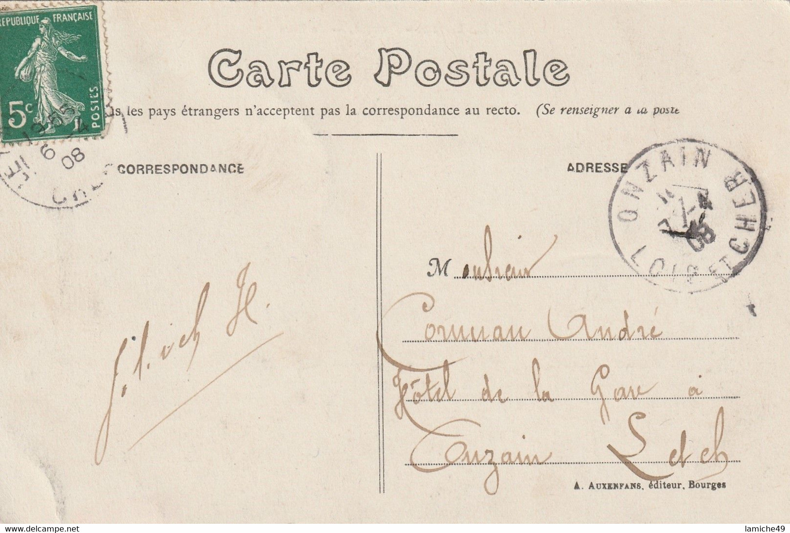 En Berry Avord La Gare ( Enfants Calèche ) Timbre 1908 Semeuse 5c - Avord