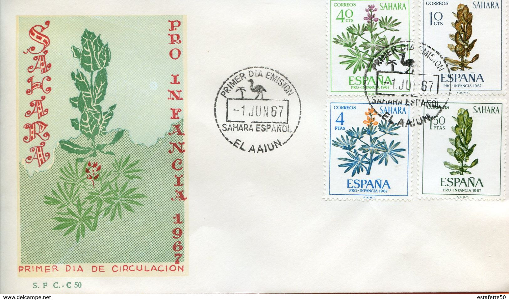 Maroc, FDC Primer Dia 1967 " Sahara Espagnol  " Pro Infancia "Morocco;Marruecos - Sahara Español