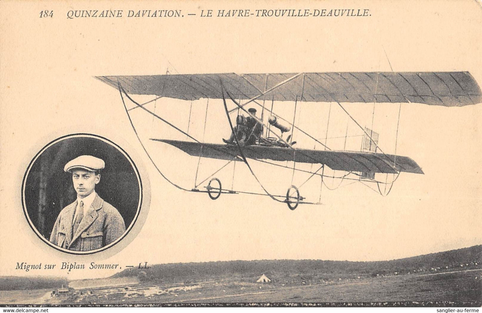 CPA 14 QUINZAINE D'AVIATION LE HAVRE TROUVILLE DEAUVILLE MIGNOT SUR BIPLAN SOMMER - Trouville