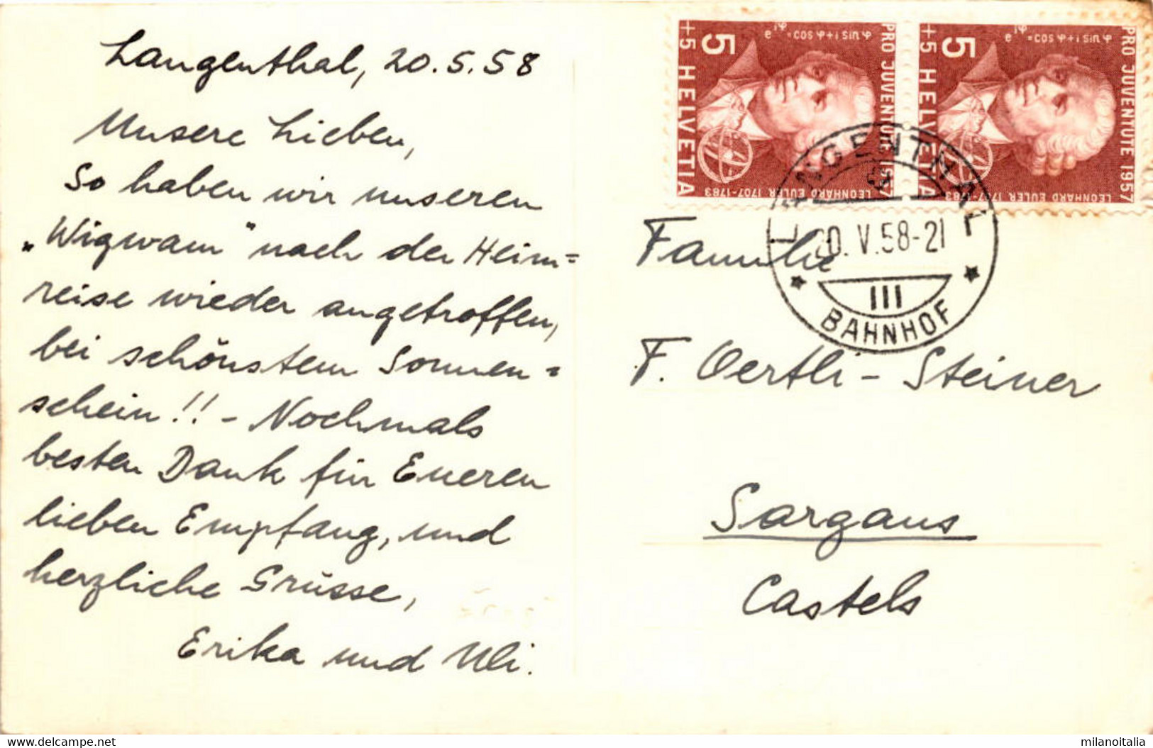 Wohnhaus * Poststempel Langenthal 20. 5. 1958 - Langenthal