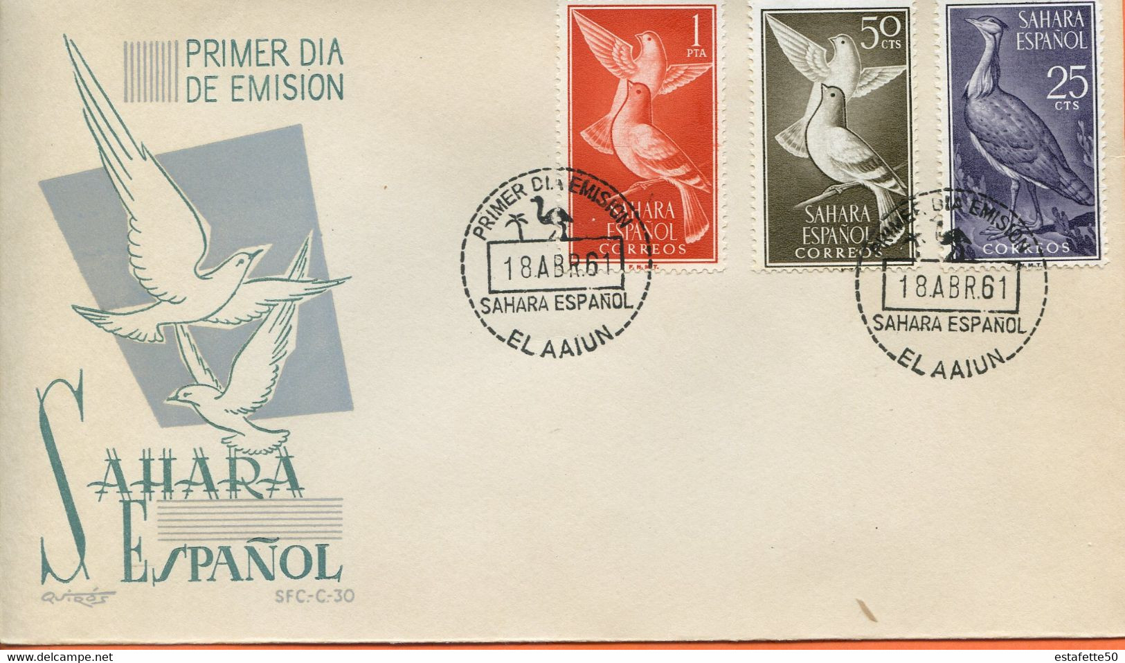 Maroc;FDC 1961 " Sahara Espagnol  "  Oiseaux,aves,pajaros ";Morocco,Marruecos - Sahara Español