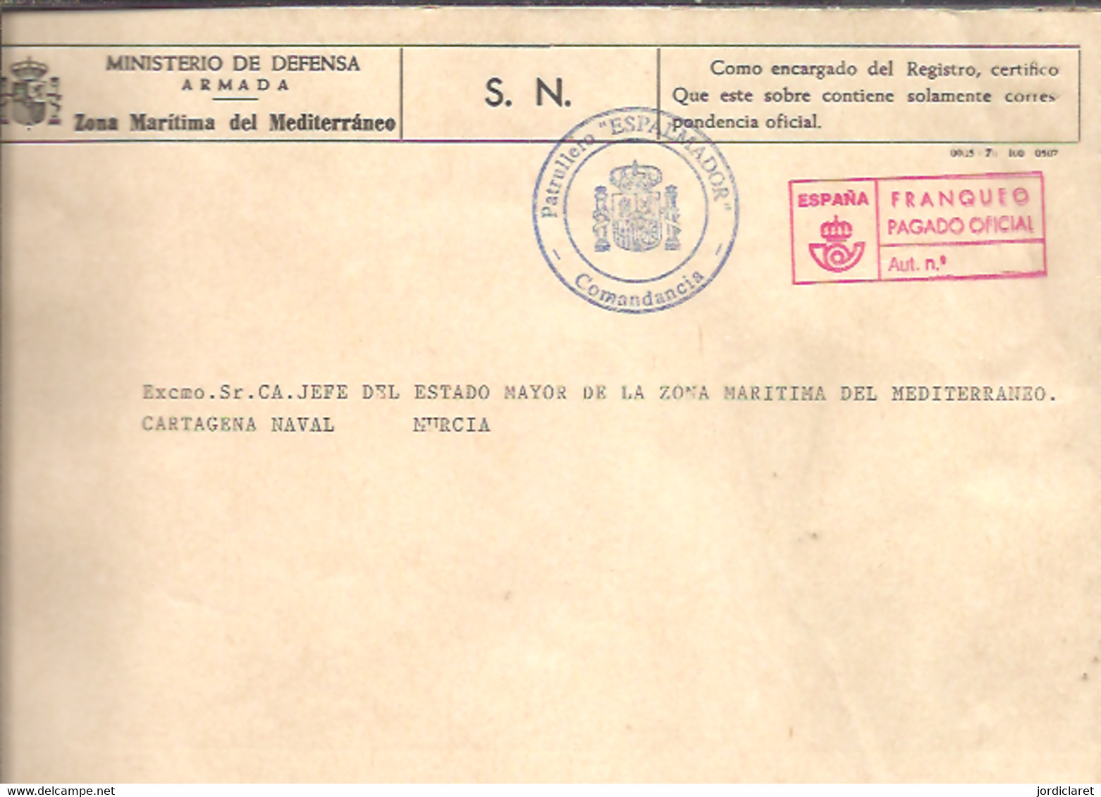 MATASELLOS  COMANDANCIA  MILITAR DE MARINA  ALICANTE  18X24 - Military Service Stamp