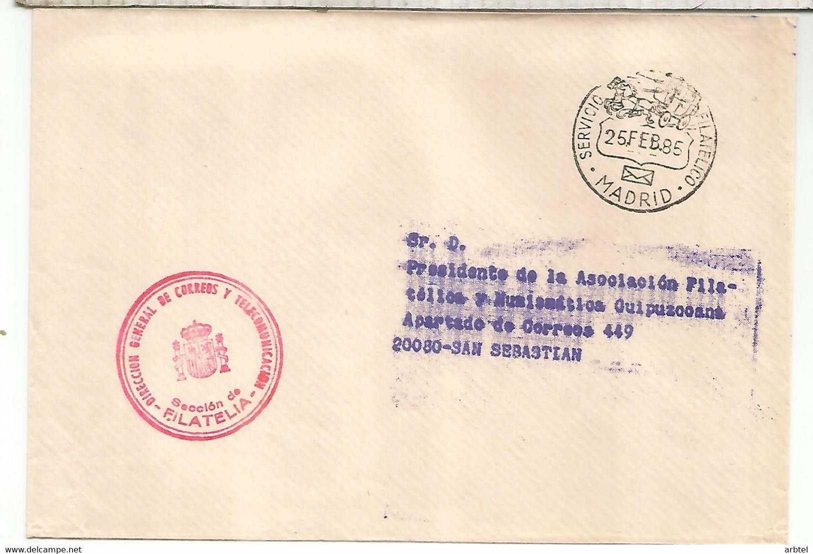 MADRID CC FRANQUICIA CORREOS SECCION DE FILATELIA 1985 - Franchise Postale