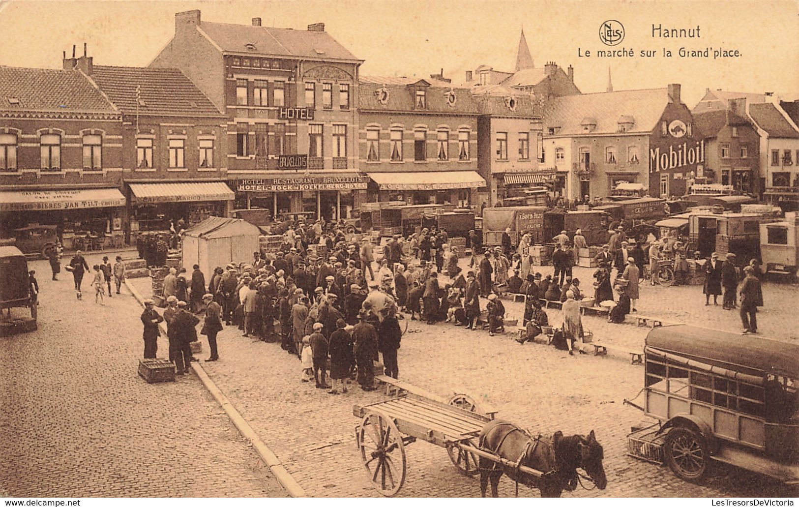 Belgique - Hannut - Le Marché Sur La Grand Place - Edit. Nels - Pap. Dubois Brenne - Animé - Carte Postale Ancienne - Hannut