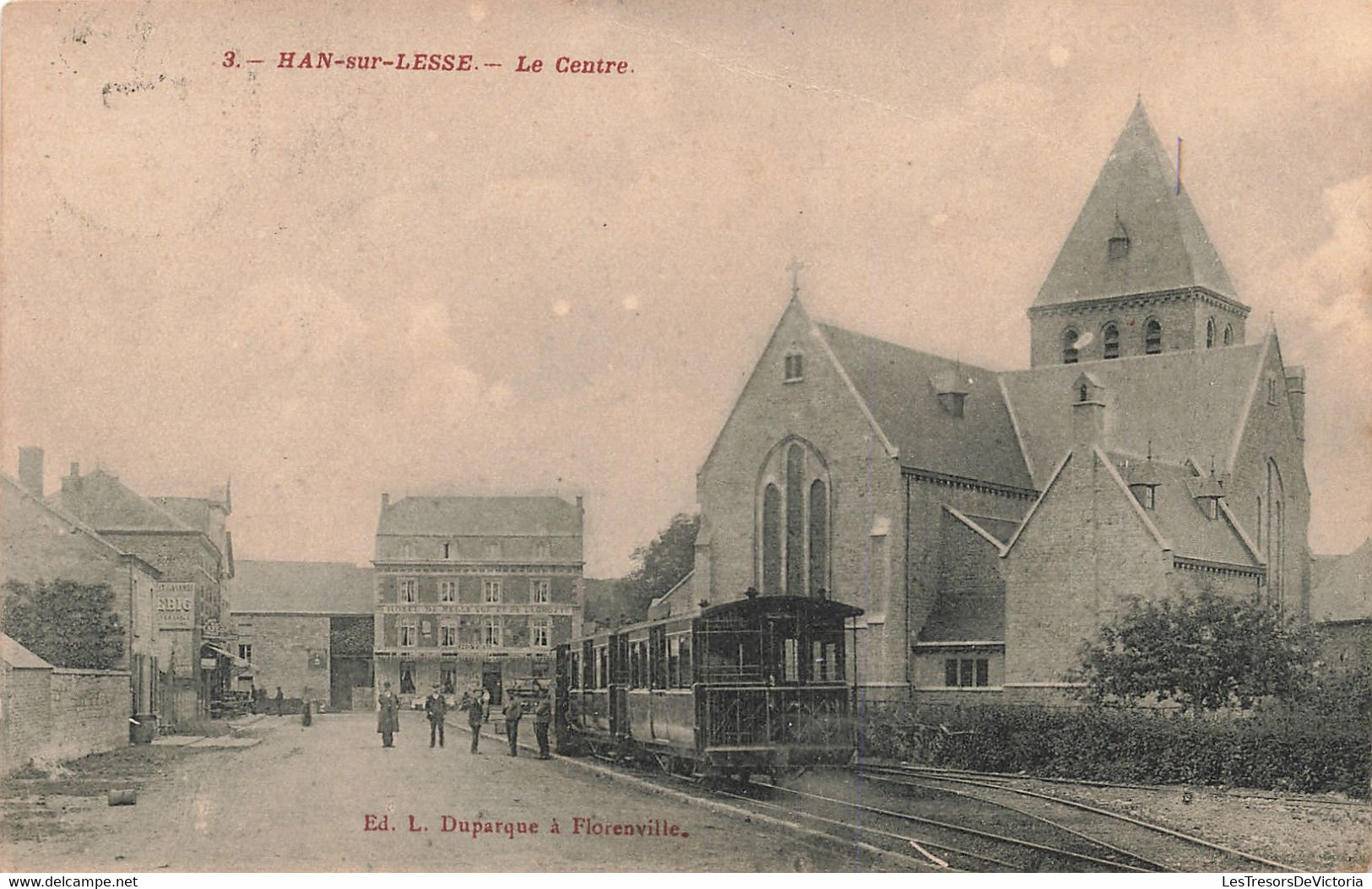 Belgique - Han Sur Lesse - Le Centre - Edit. L. Duparque - Animé - Clocher - Tram - Carte Postale Ancienne - Rochefort