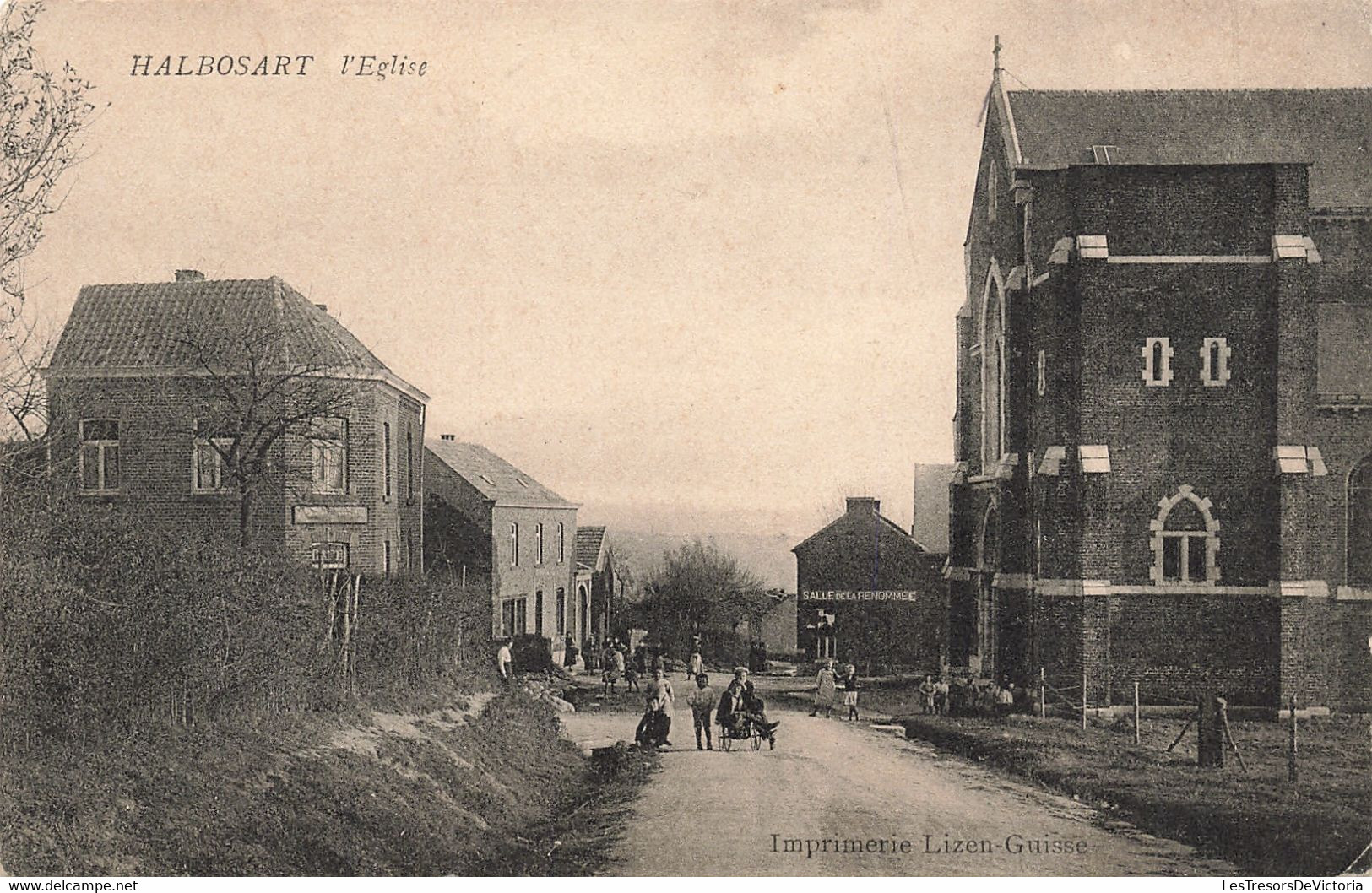 Belgique - Halbosart - L'église - Imp. Lizen Guise - Animé - Salle De La Renomée - Carte Postale Ancienne - Villers-le-Bouillet