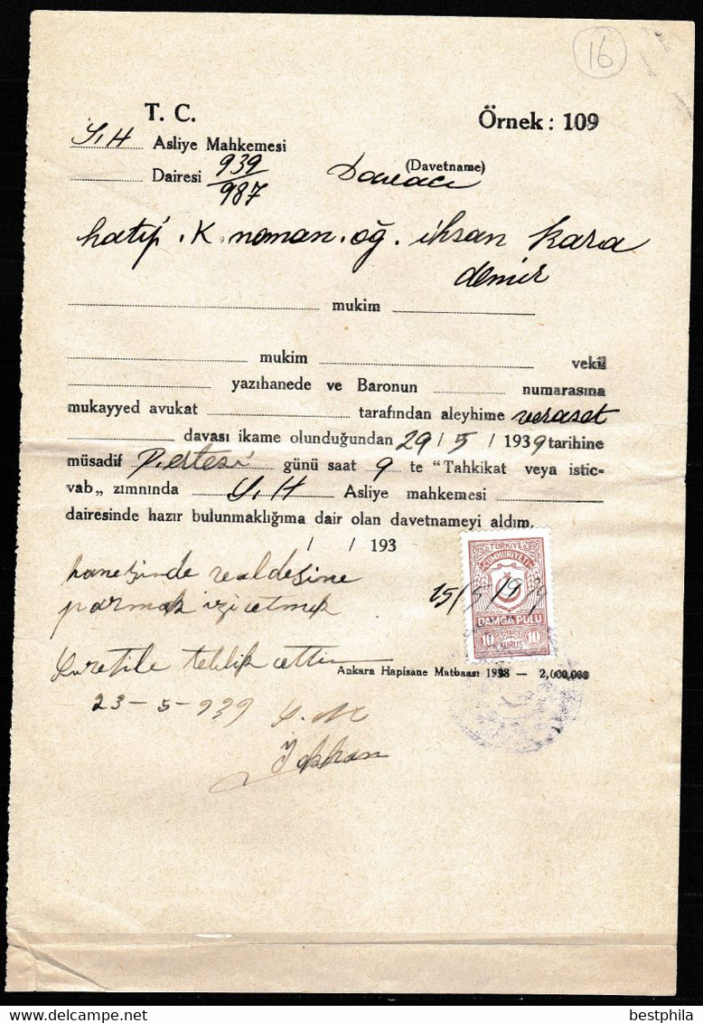 Turkey & Ottoman Empire -  Fiscal / Revenue & Rare Document With Stamps - 16 - Lettres & Documents