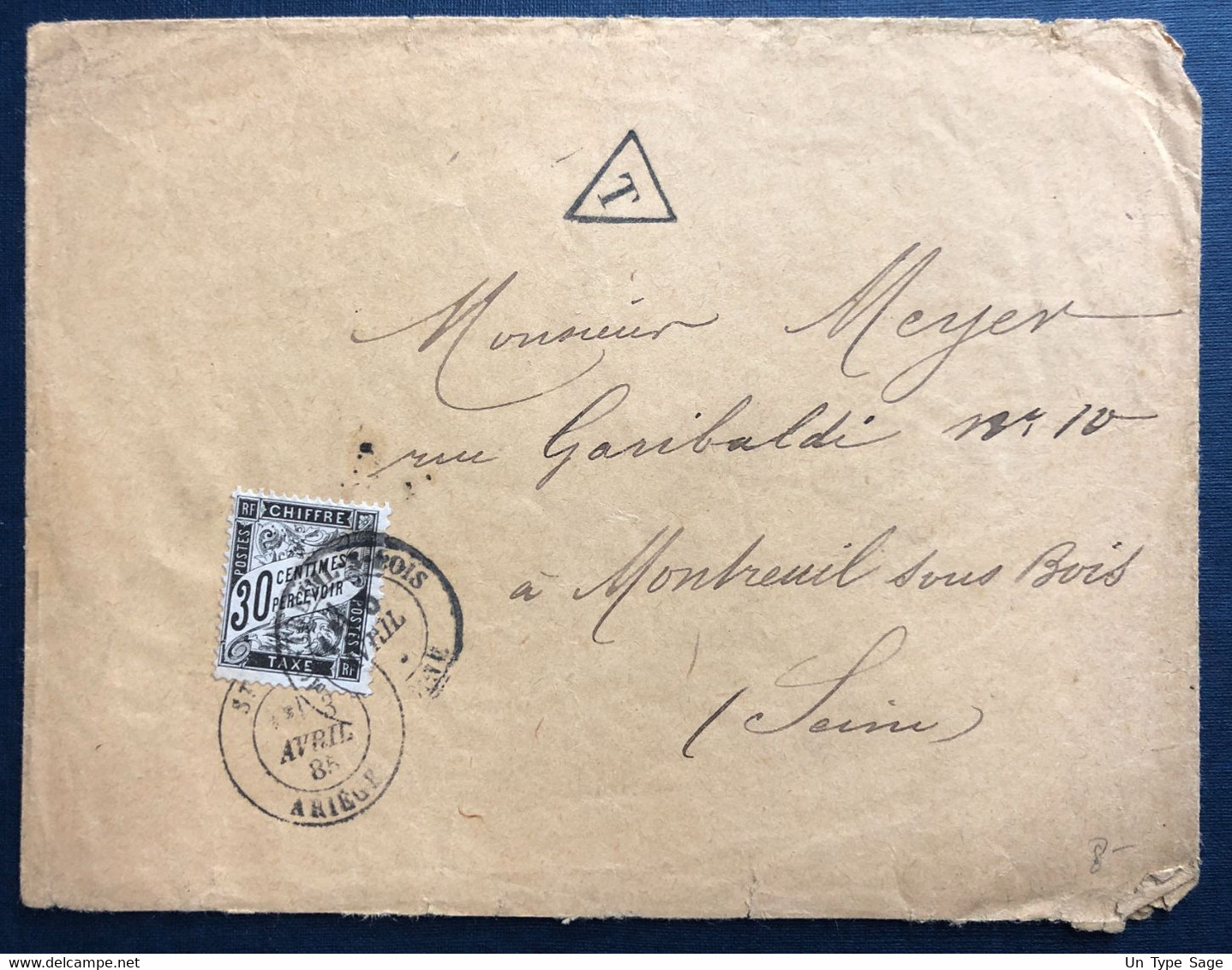 France Taxe N°18 Sur Enveloppe TAD Montreuil-sous-Bois 5.4.1885 - (B1927) - 1859-1959 Lettres & Documents