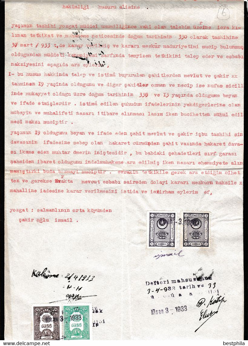 Turkey & Ottoman Empire -  Fiscal / Revenue & Rare Document With Stamps - 6 - Covers & Documents