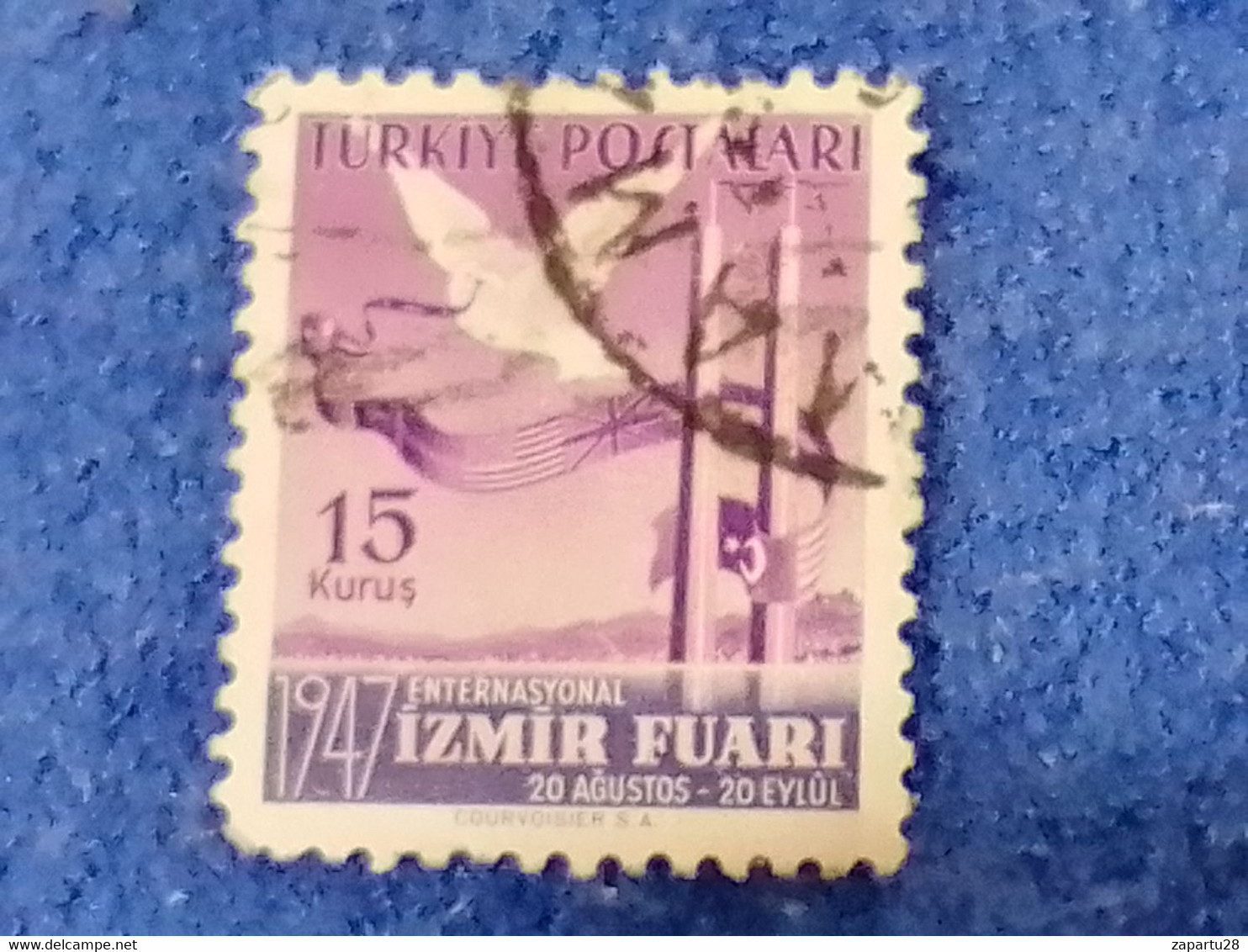 TÜRKİYE.-1940-50-   60K   15K  1947 İZMİRT FUARI  DAMGALI - Gebruikt