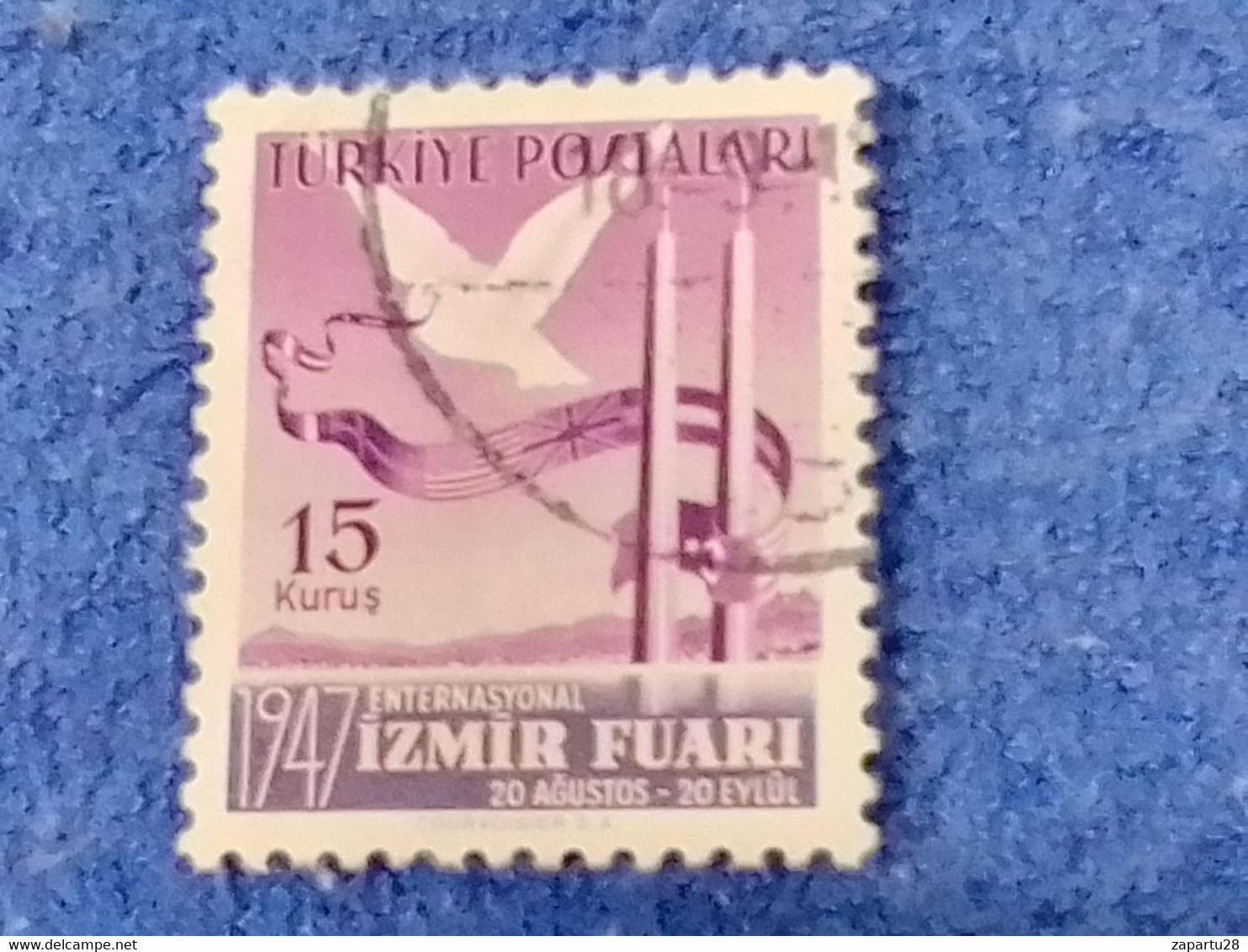 TÜRKİYE.-1940-50-   60K   15K  1947 İZMİRT FUARI  DAMGALI - Oblitérés