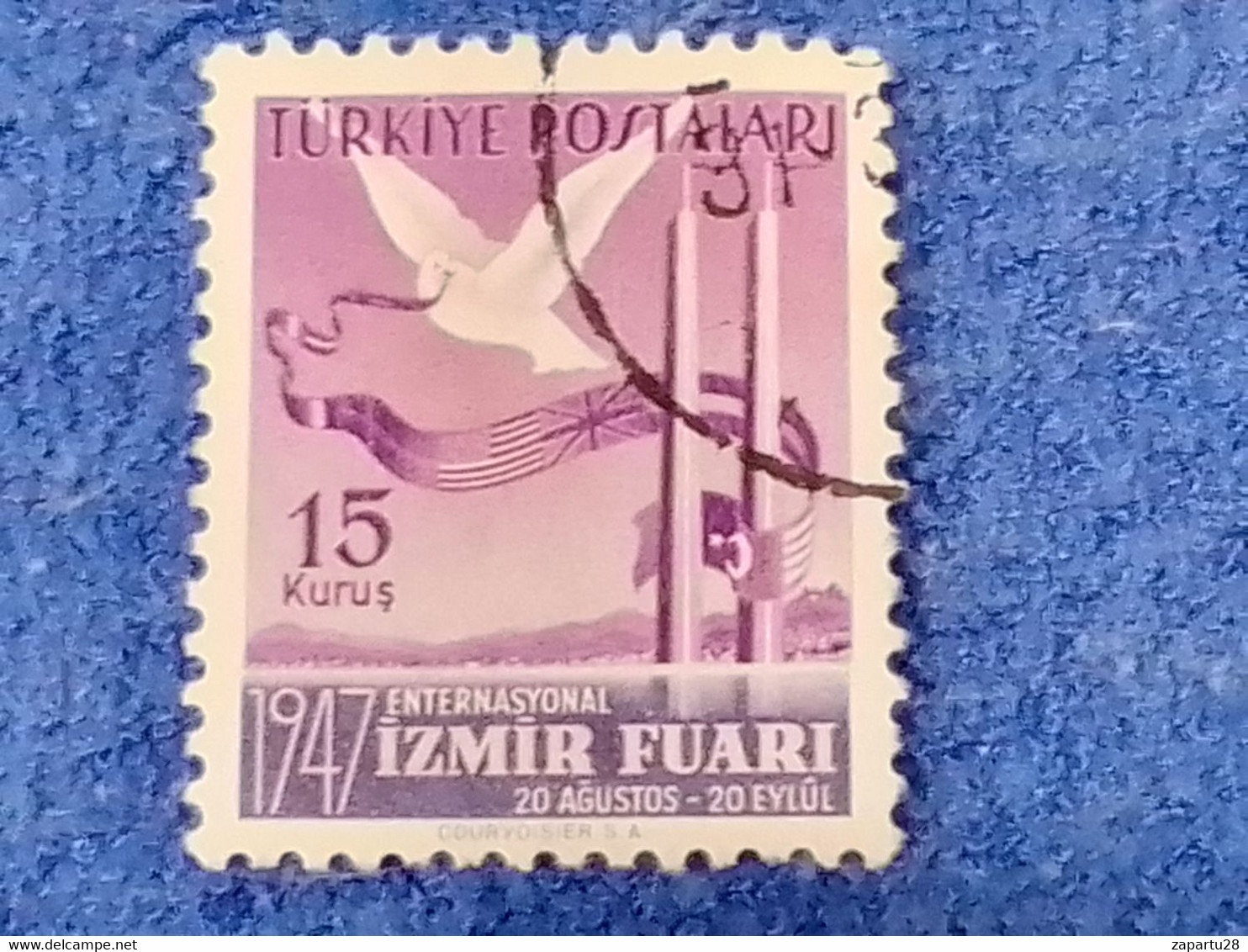 TÜRKİYE.-1940-50-   60K   15K  1947 İZMİRT FUARI  DAMGALI - Gebraucht