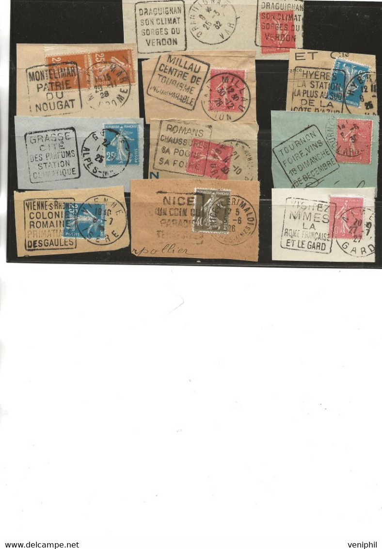 LOT DE 10 FRAGMENTS OBLITERATIONS DAGUIN DU SUD DE LA FRANCE -ANNEE 1925 A 1932 - - Mechanical Postmarks (Other)