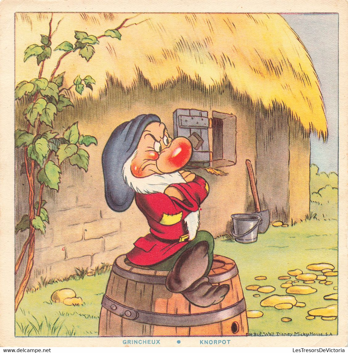 Publicité Cadum - Grincheux - Disney - Colorisé - Carte Publicitaire - Format 14/14 Cm - Reclame