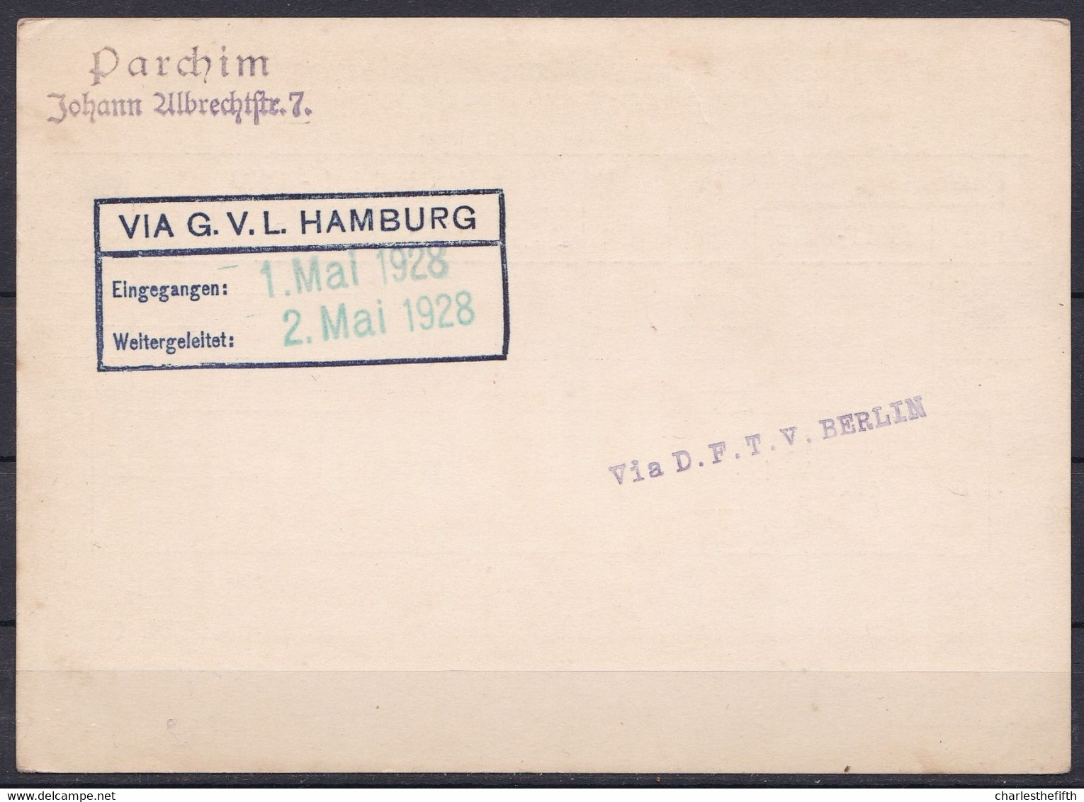 GERMAN 1928 - SHORT WAVE - AMATEUR RADIO STATION DE 0105 To D.F.T.V BERLIN - RADIOAMATEUR QSL - CB RADIO - Otros & Sin Clasificación