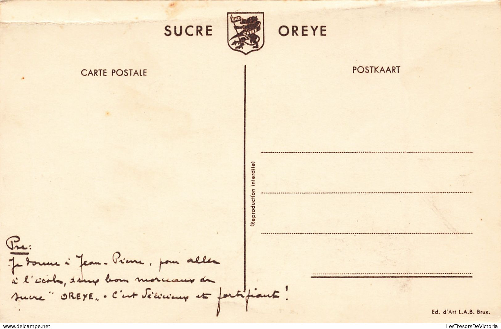 Publicité Sucre Oreys - Edit. Art L.A.B. - Son Altesse Royale Le Prine Albert - Carte Postale Ancienne - Reclame