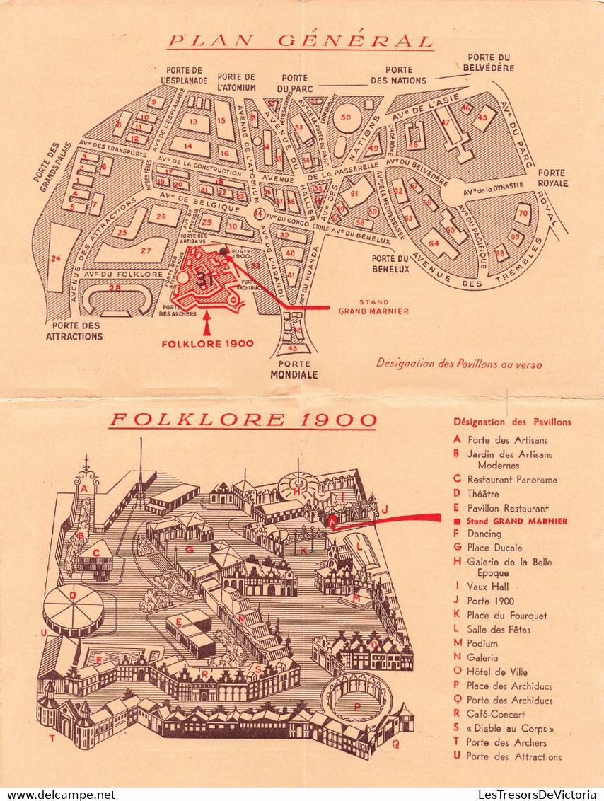 Publicité Grand Marnier - Plan De L'exposition Universelle Et Internationale De Bruxelles 1958 - Dim. Ouvert 21/26 Cm - Werbepostkarten