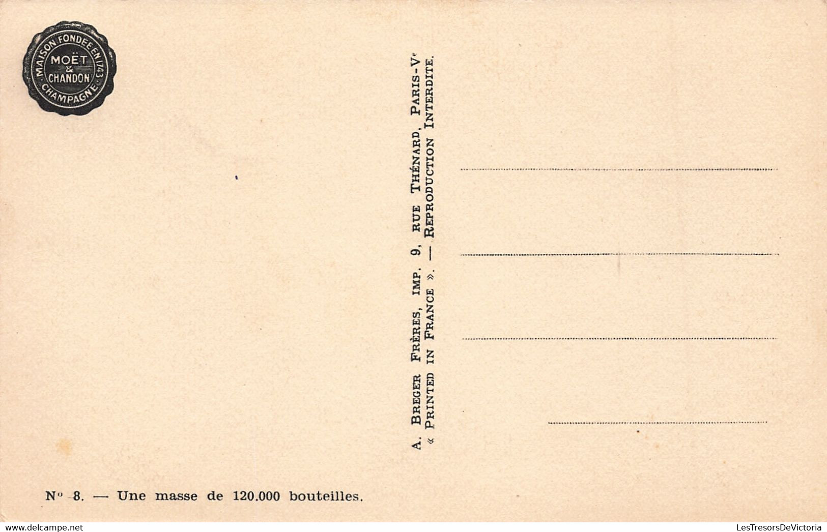 Publicité Moet Et Chandon - Une Masse De 120000 Bouteilles - Imp. A. Breger Frère - Carte Postale Ancienne - Werbepostkarten