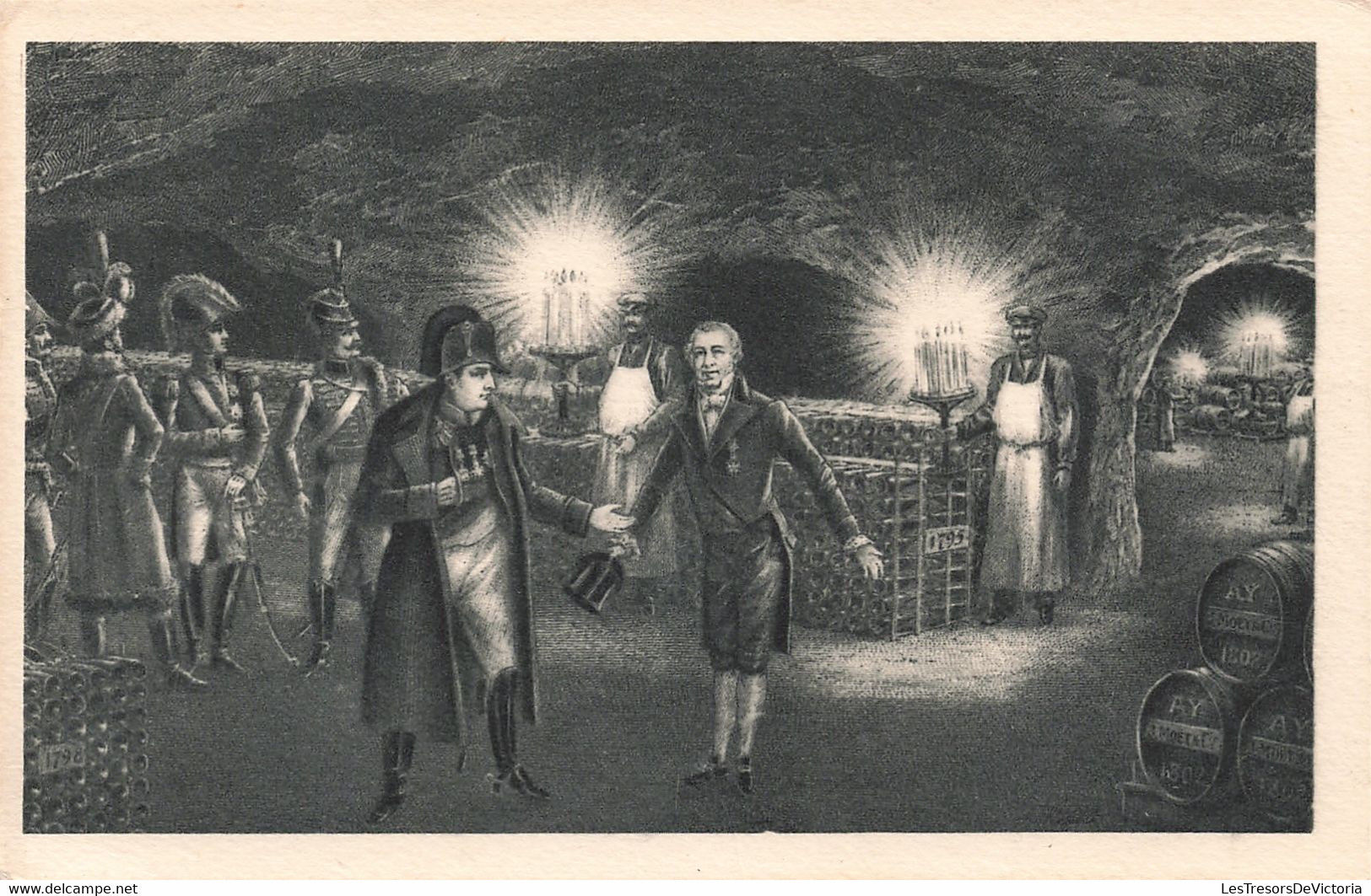 Publicité Moet Et Chandon - Dessin Napoléon Dans Une Cave à Champagne  - Imp. A. Breger Frère - Carte Postale Ancienne - Reclame