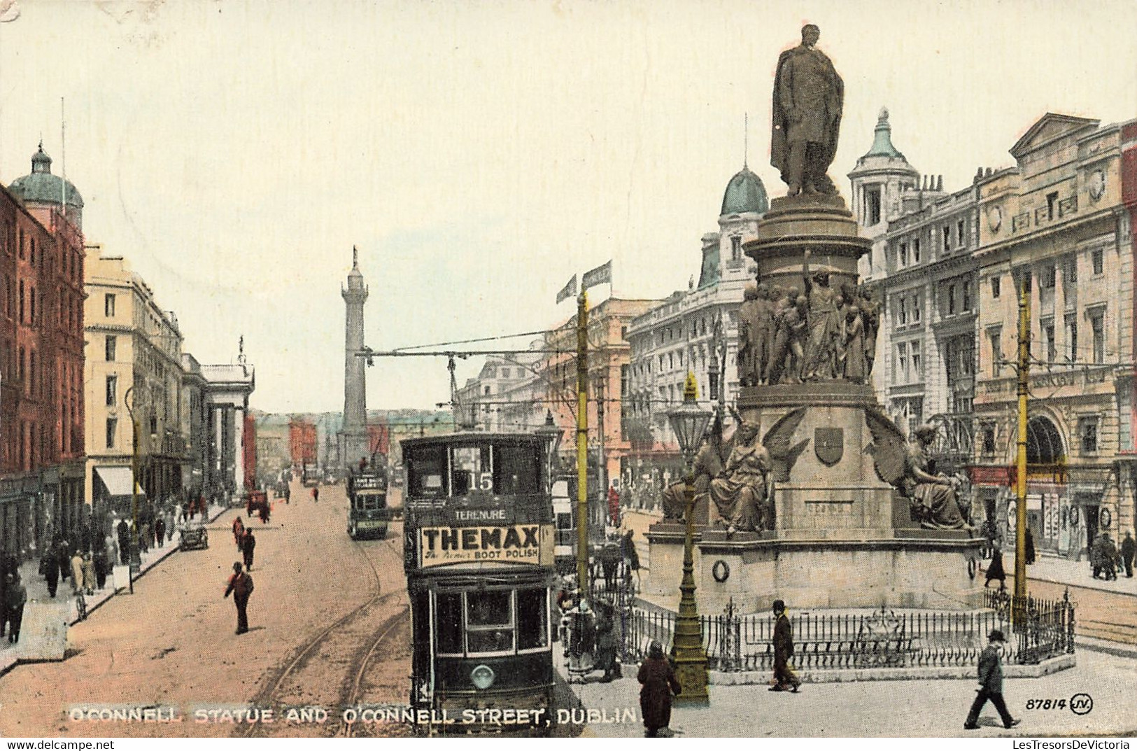 Irlande - Dublin - O'connell - Statue And O'connell Street - Colorisé - Tram - Carte Postale Ancienne - Dublin