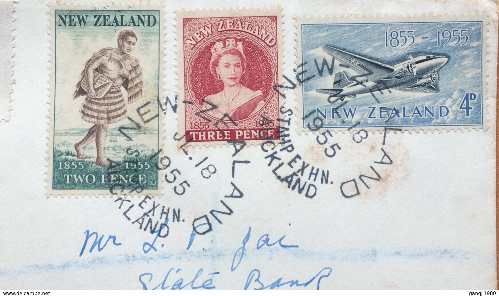 NEW ZEALAND 1955, PRIVATE PRINTED FDC, ILLUSTRATE COVER, USED TO INDIA, QUEEN ELIZABETH, MAORI MAIL CARRIER, AIR PLANE A - Cartas & Documentos