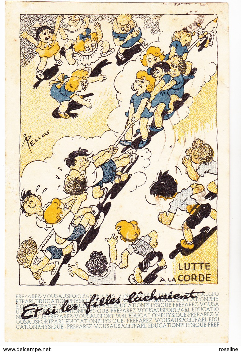 PELLOS  - Sport Tir Lutte à Corde  Filles Contre Garçons - CPSM 10,5x15 BE 1942 Neuve - Pellos