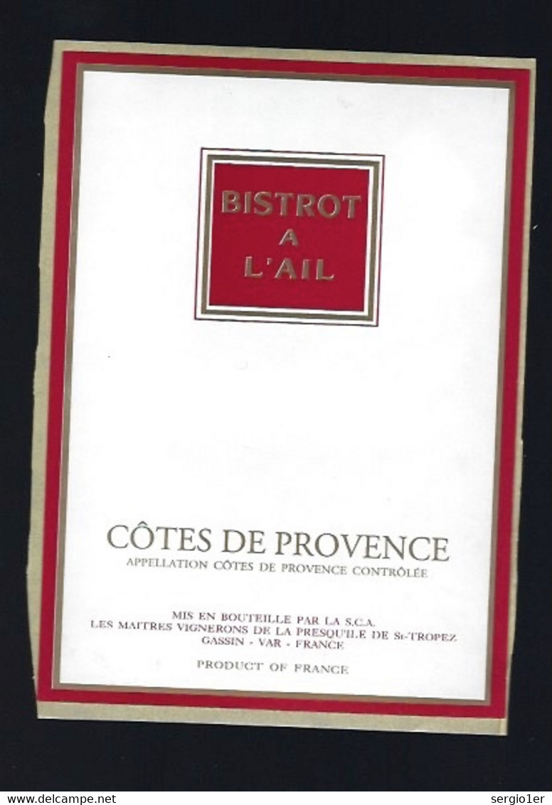 Etiquette Vin  Côtes De Provence  Bistrot à L'ail  Les Maitres Vignerons St Trpez Var 83 - Pink Wines