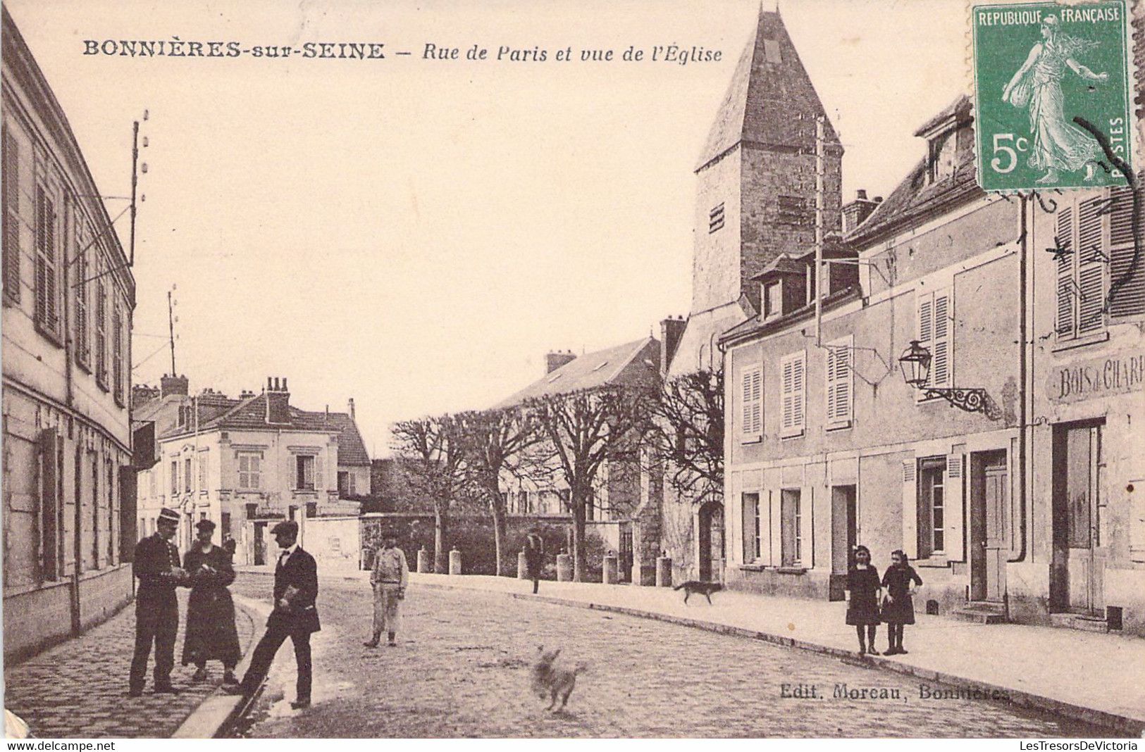 78 - BONNIERES SUR SEINE - Rue De Paris Et Vue De L'église - Edition Moreau - Carte Postale Ancienne - Bonnieres Sur Seine