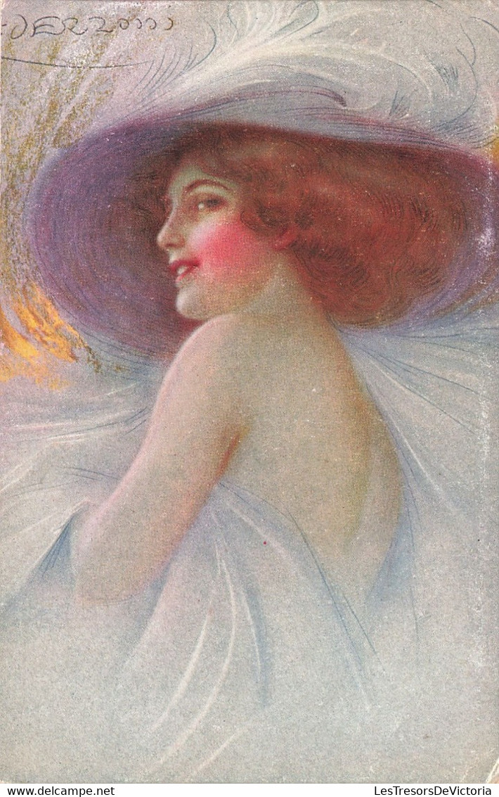 Illustrateur  - Guerzoni - Femme Au Chapeau Tons Bleu Pastel - Atristica A. Scrocchi - Carte Postale Ancienne - Other & Unclassified