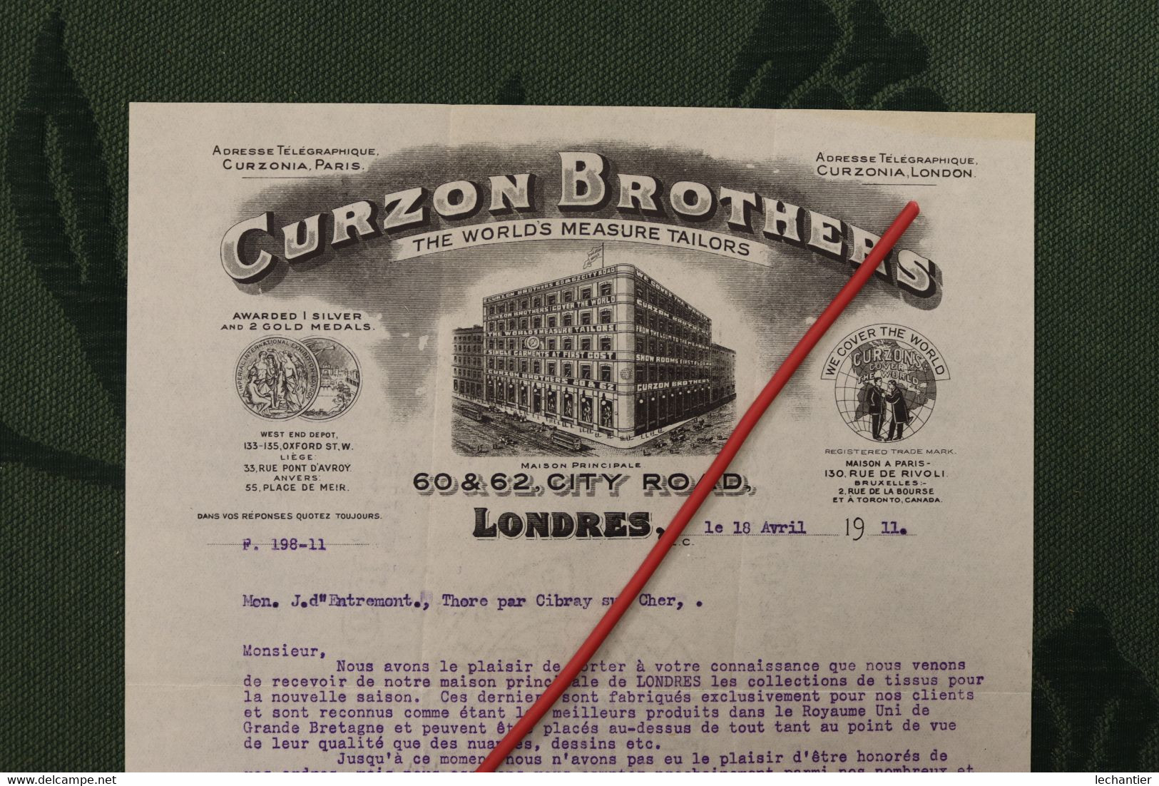 Entéte De Lettre " Curzon Brothers" LONDRES 1911 Très Beau Document Avec Son Enveloppe D'envoi TBE - Royaume-Uni