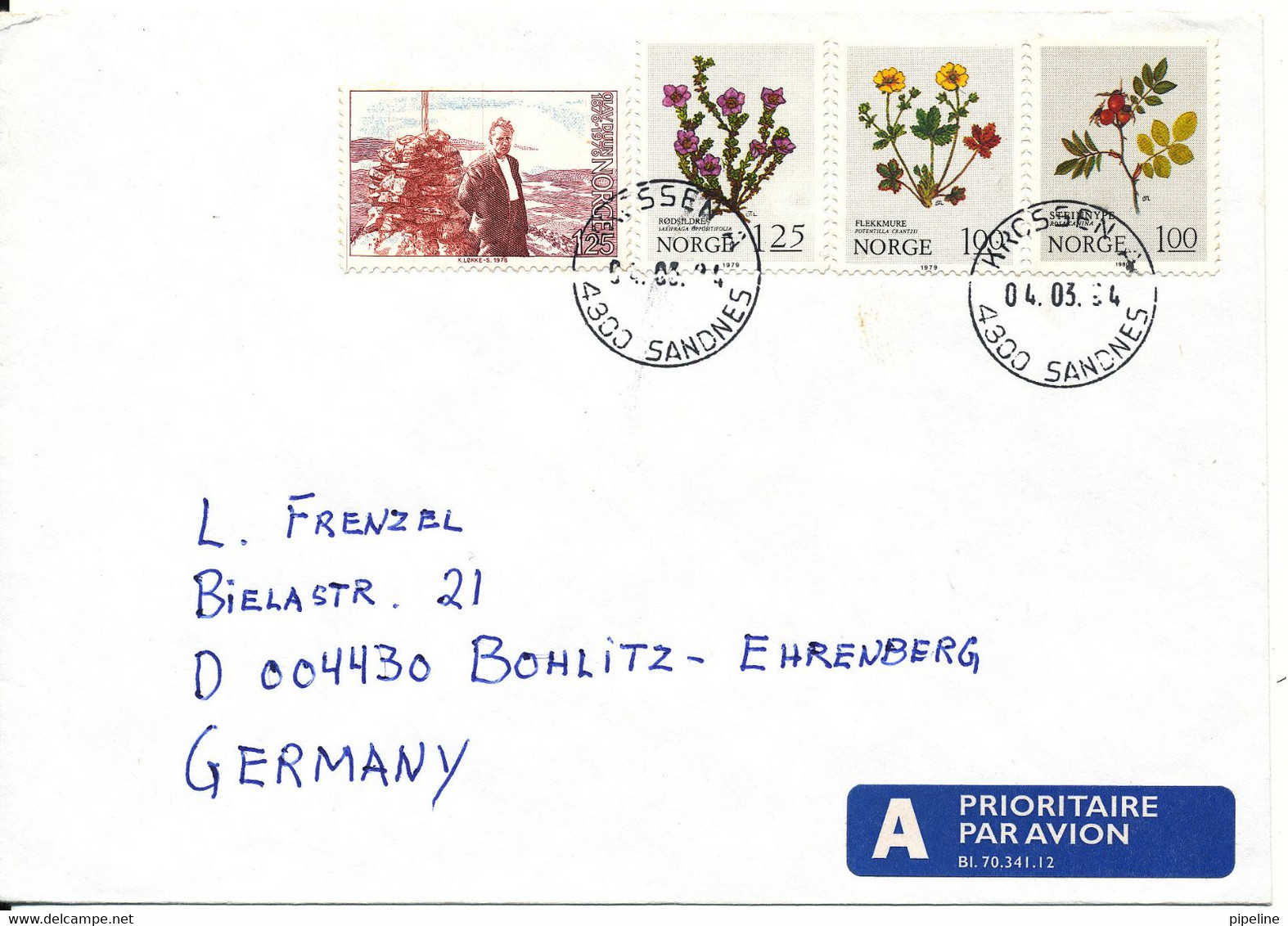 Norway Cover Sent To Germany Krossen Sandnes 4-3-1994 Topic Stamps - Covers & Documents