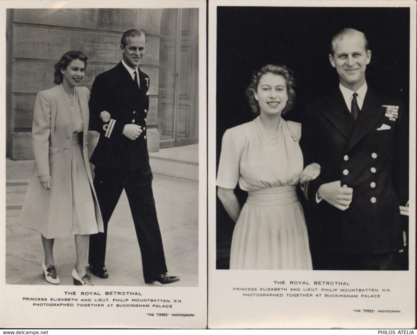 2 CP THE ROYAL BETROTHAL - Princess Elisabeth And Lieut. Philip Mountbatten - Familles Royales