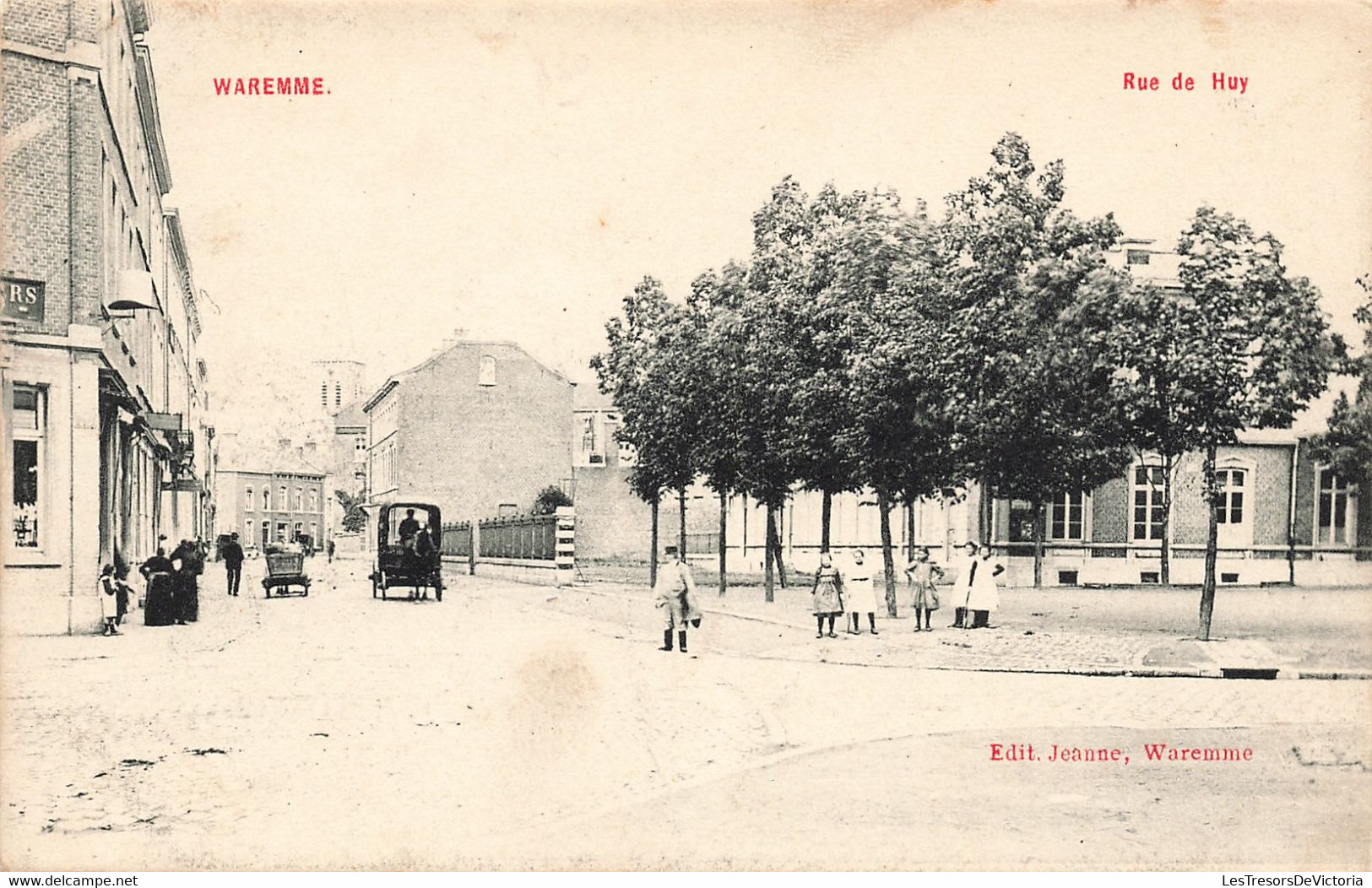 Belgique - Waremme - Rue De Huy - Edit. Jeanne - Animé - Calèche - Clocher - Carte Postale Ancienne - Waremme